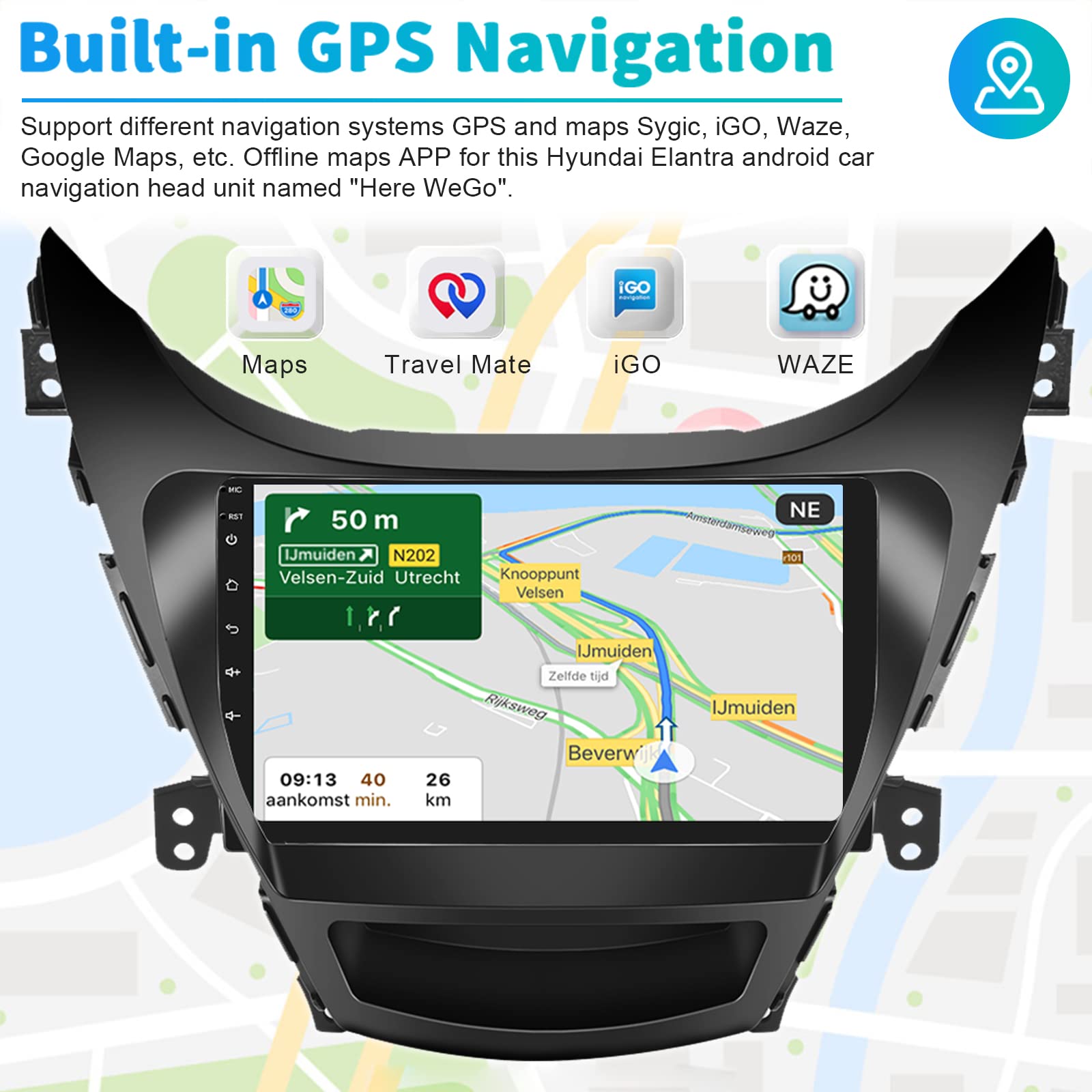 (1+32G) For 2011 2013 Hyundai Elantra Android 13 Radio, Roinvou 9 Inch Touch Screen Radio Dash Kit With Backup Camera, In Dash G