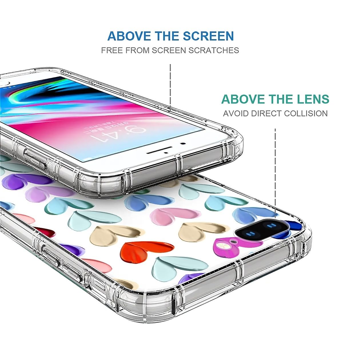 Tamefox Case Compatible With Clear Iphone 8 Plus 7 Plus,Oil Painted Heart Slim-Fit Shock-Resistant Raised Bezel Camera Protectio