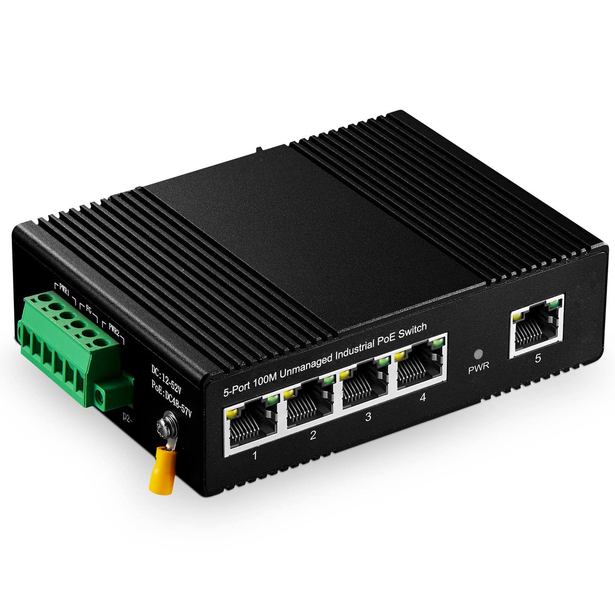 Binardat 5 Port Poe Din Rail Industrial Ethernet Switch, 4 Poe Ieee802.3Af/At, 1 Uplink, 10/100Mbps, Fanless Wall Mount, With On