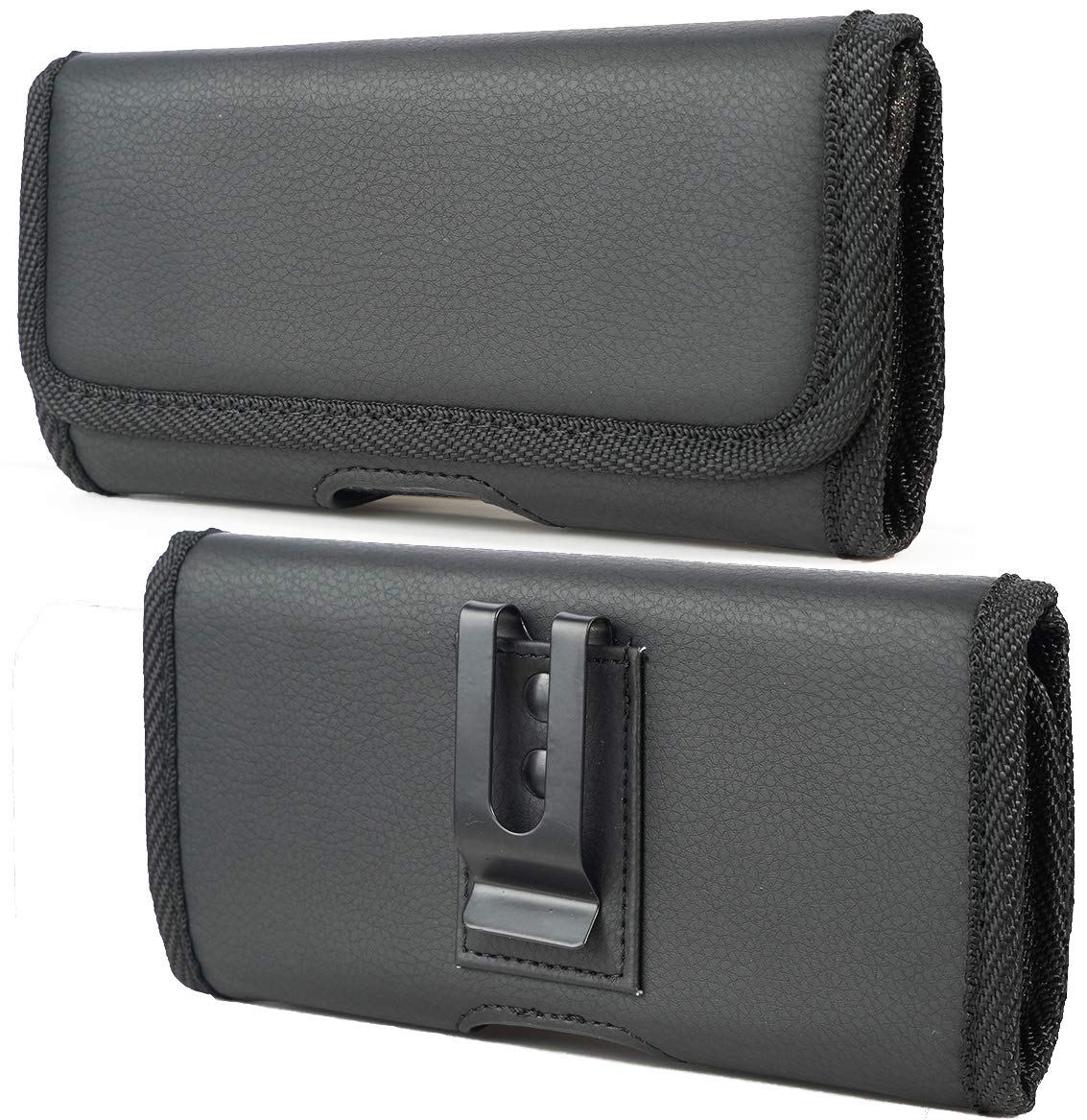 Case For Galaxy Z Fold 5 Phone, Nakedcellphone Black Vegan Leather Horizontal Pouch [Metal Belt Clip, Magnetic Closure] For Sams