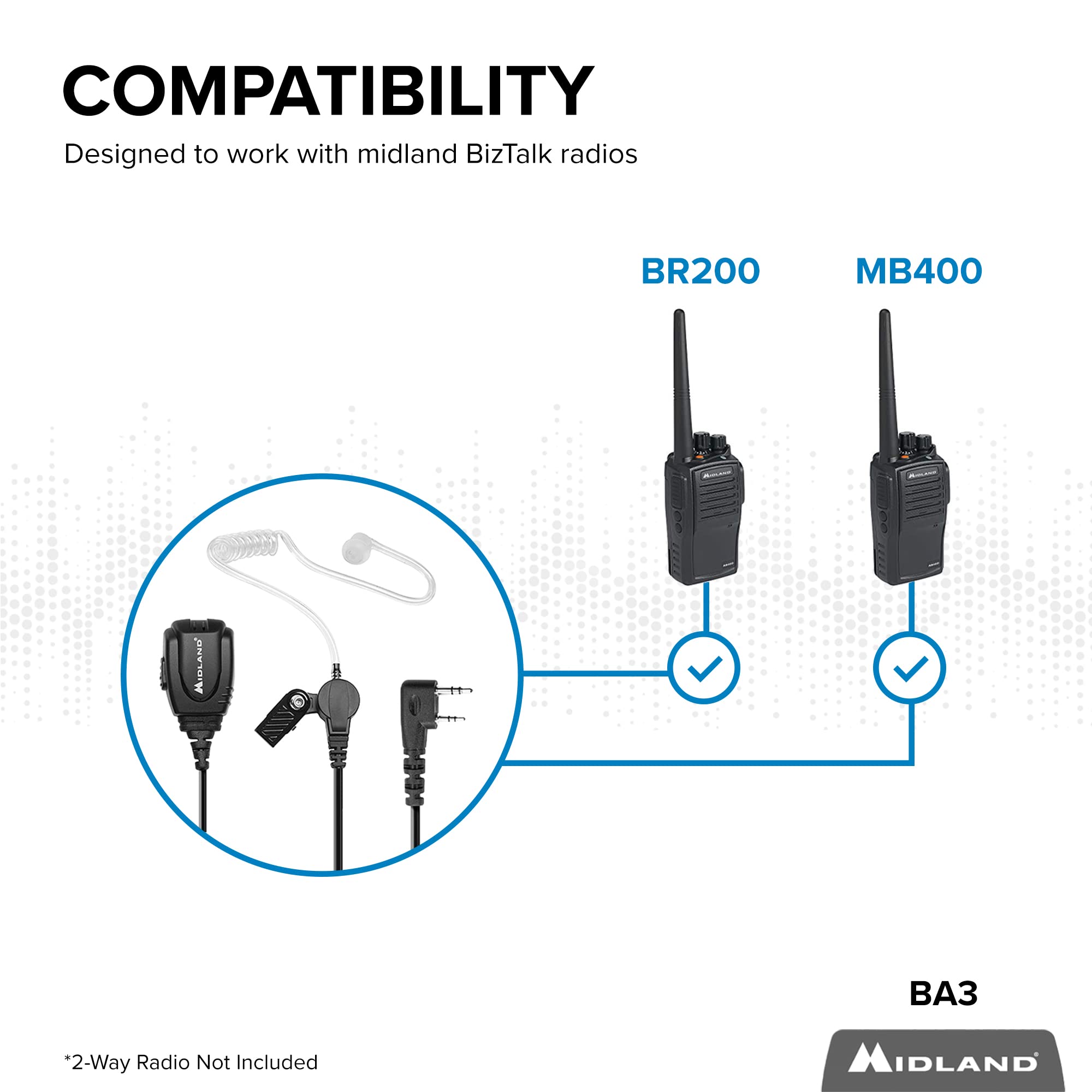Midland � Ba3 Concealed Headset For Business Radios � Clear Earpiece With Push To Talk Microphone