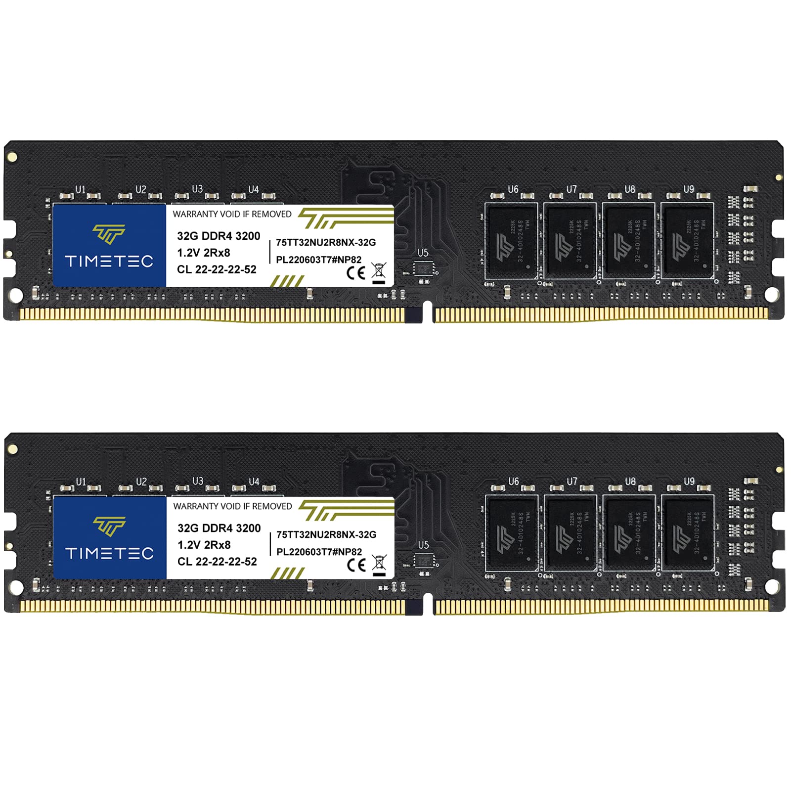 Timetec 64Gb Kit(2X32Gb) Ddr4 3200Mhz (Or 2933Mhz Or 2666Mhz) Pc4 25600 Non Xmp Cl22 1.2V Non Ecc Unbuffered 2Rx8 Dual Rank 288