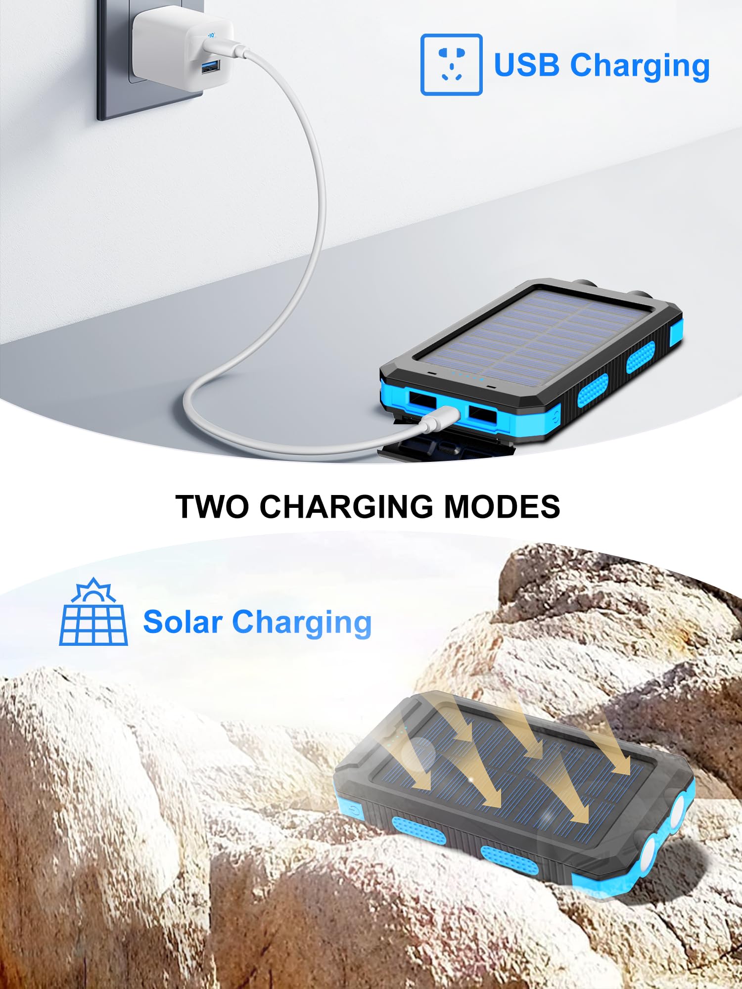 Solar Charger,38800Mah Portable Solar Power Bank,Waterproof External Backup Battery Power Pack Charger With Usb C/Led Flashlight