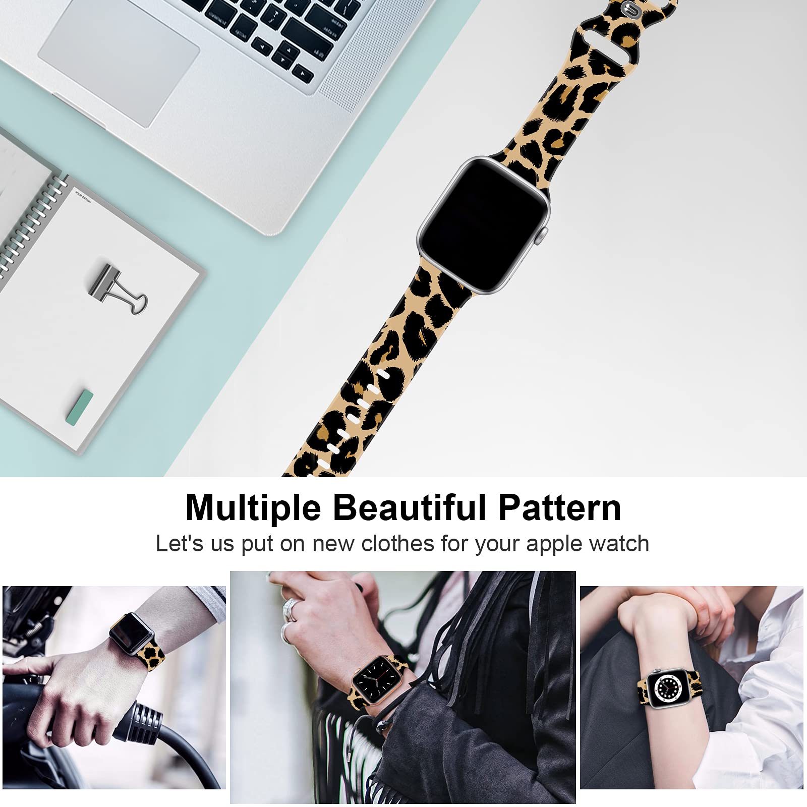 Bxxtpk Leopard Traditional Colours Cheetah Compatible With Apple Watch Band 42Mm 44Mm Soft Silicone Wristbands For Iwatch Series