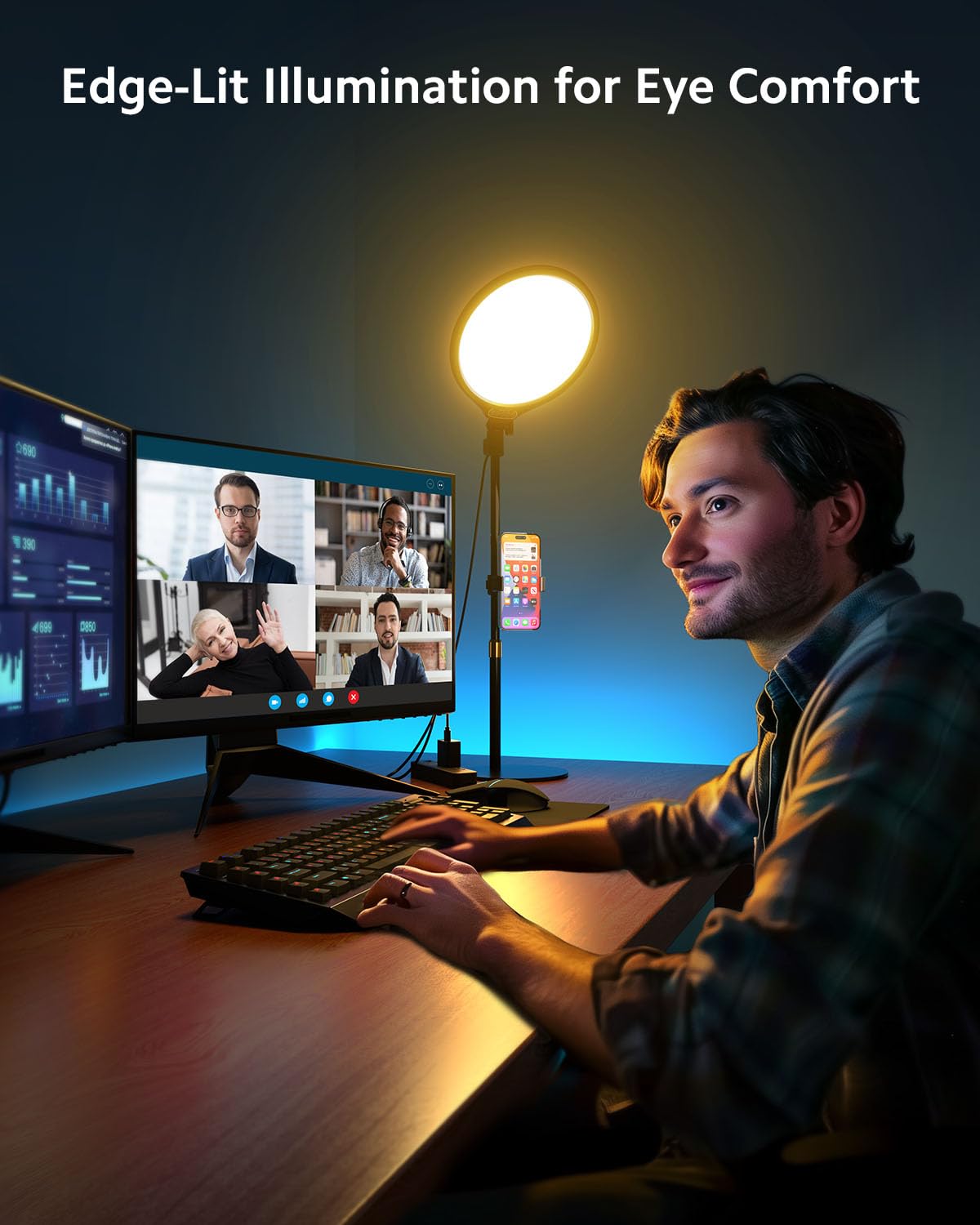 Ring Light With Stand For Zoom Meetings, 360 Rotate 10.5'' Zoom Lighting For Computer Video Conference Light Desk Light, Led Ful