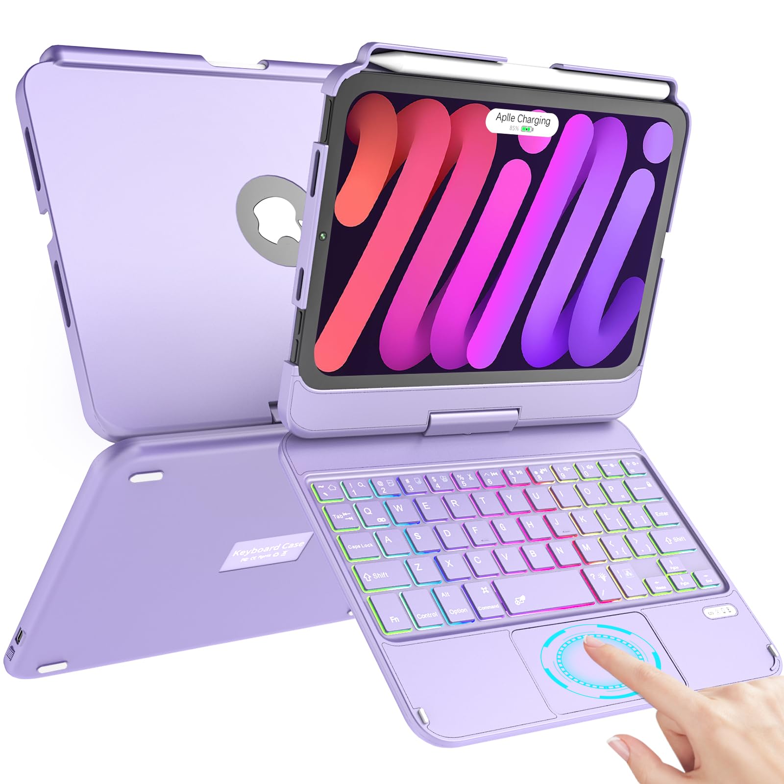 Taiyang For Ipad Mini 6 Case With Keyboard, 7 Color Backlit Touch Keyboard Case For Ipad Mini 6Th Generation 2021 8.3 Inch, 360