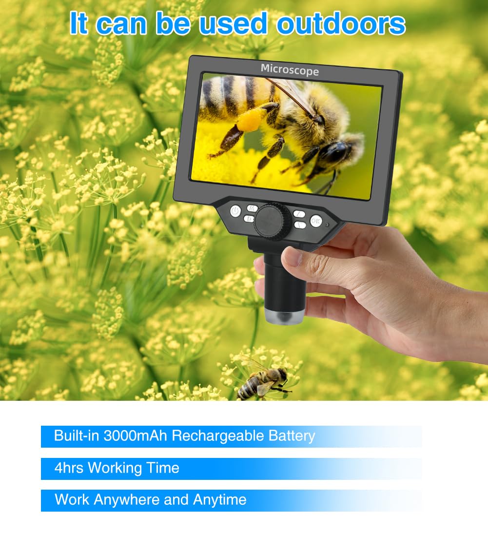 Koolertron 7 Inch Lcd Digital Microscope With 32G Tf Card,12Mp 1200X Magnification 1080P Usb Microscope Camera With Remote Contr