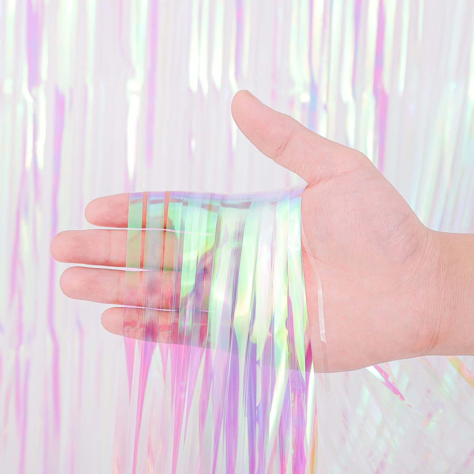 Voircoloria 2 Pack Iridescent Tinsel Foil Fringe Curtains, Iridescent Party Decorations, Metallic Tinsel Party Streamers Backdro