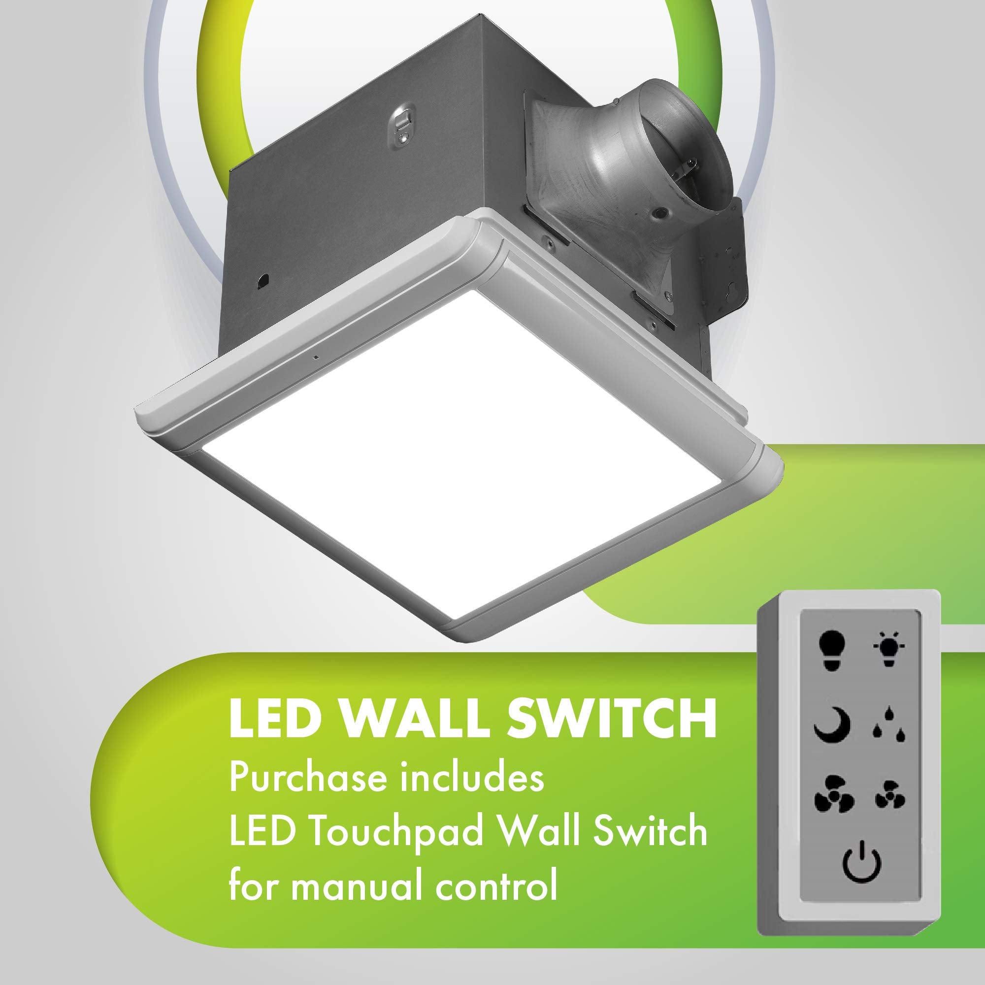 Homewerks Dual Speed Bathroom Exhaust Fan, 80-110 CFM, Integrated LED & Humidity Sensor, Smart Moisture White, Model 7145-80V-HS