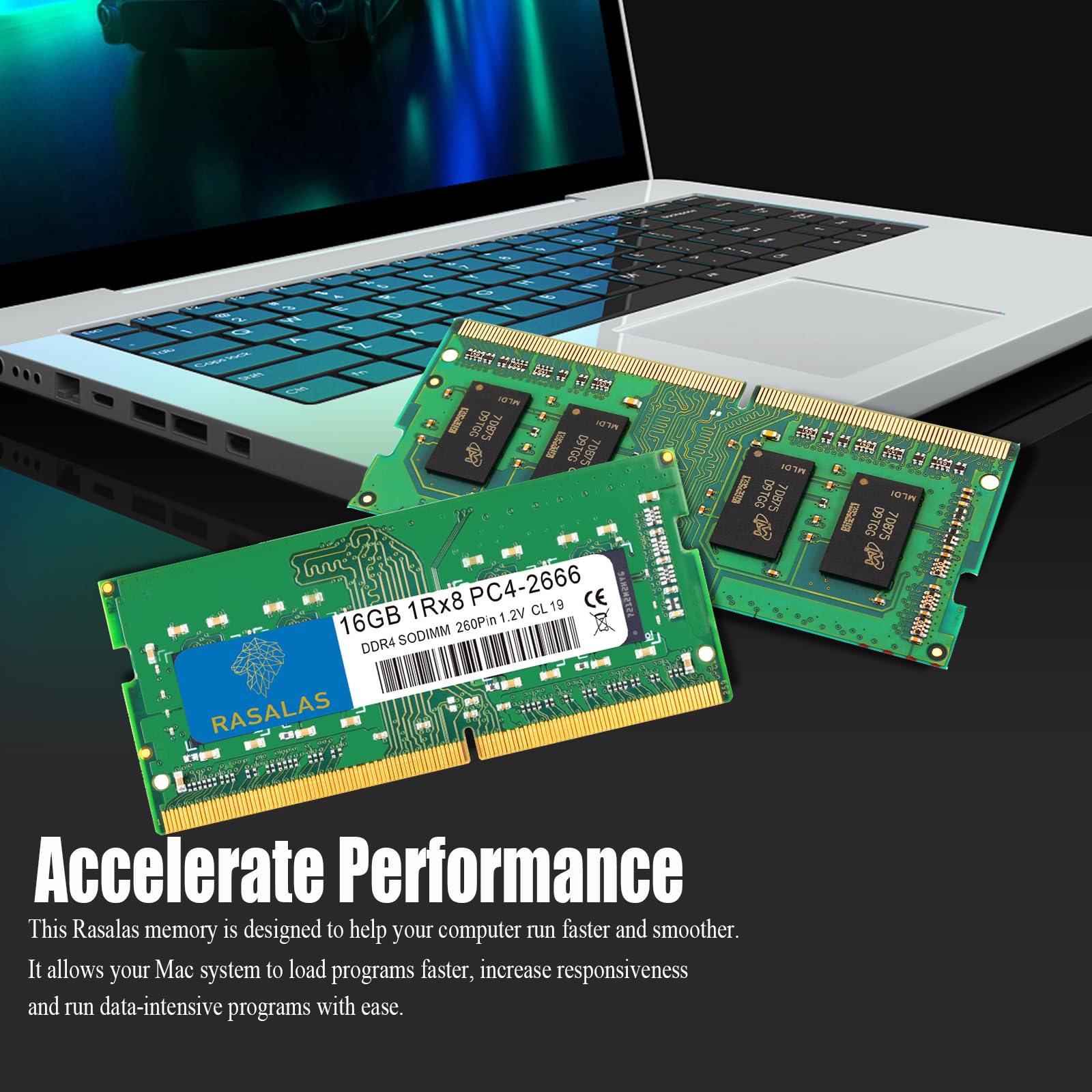 Rasalas 16Gb Ddr4 2666Mhz (Ddr4 2666) Pc4 21300 ((Pc4 2666V) Non Ecc Unbuffered 1.2V Cl19 1Rx8 1X16Gb Single Rank 260 Pin Laptop