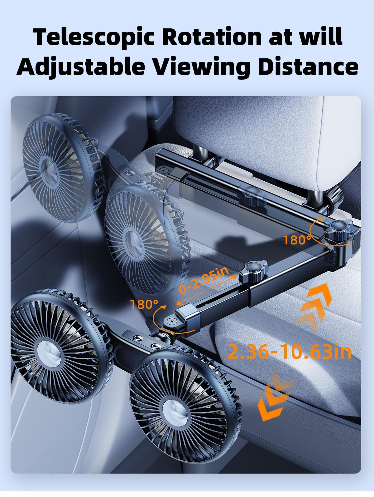 Dicmky Dual Head Car Cooling Fan For Back Seat With Extension Long Arm, 5V Usb Powered Car Seat Headrest Fan For Baby Rear Facin