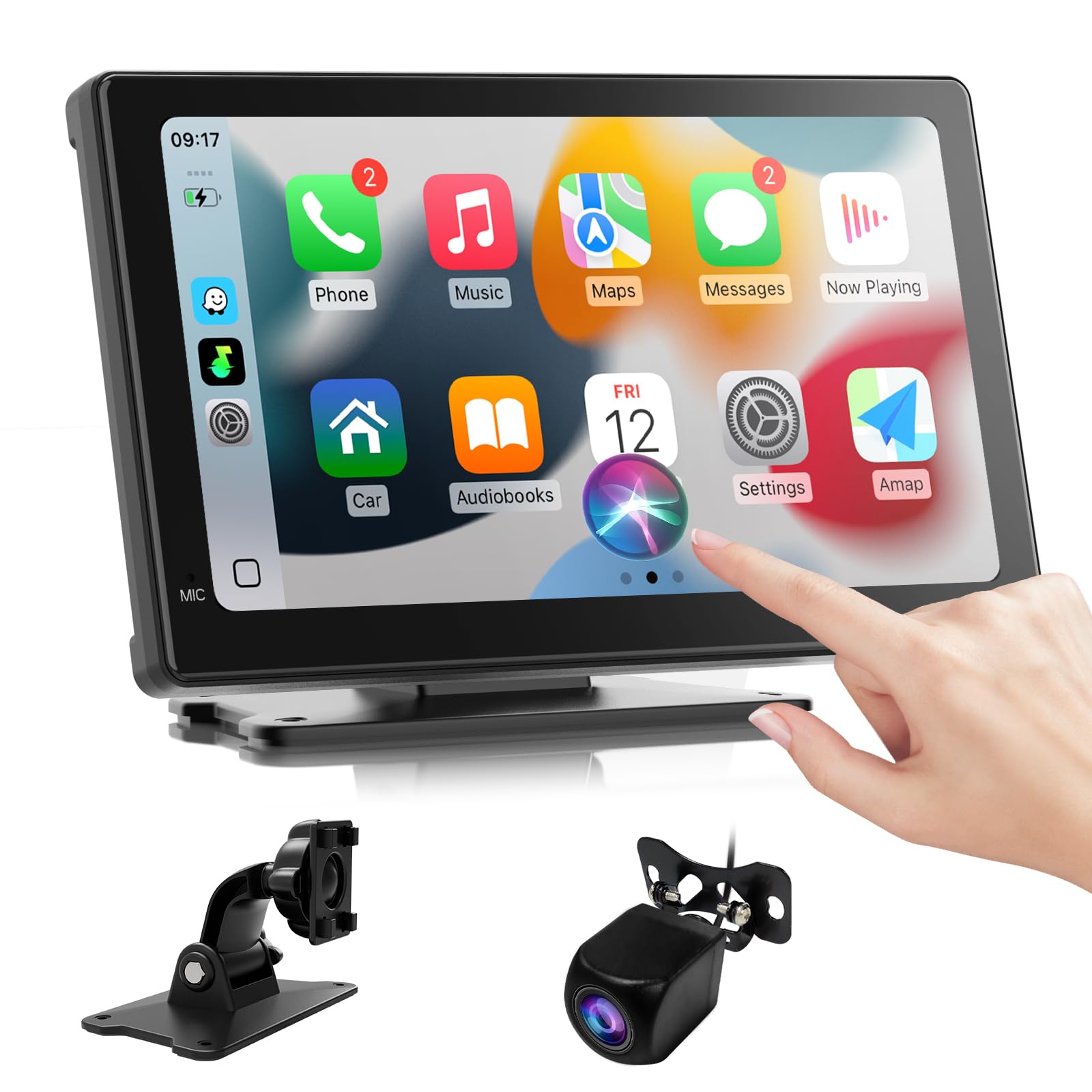 Haudio 7 Inch Portable Carplay Screen for Car,Car Stereo Wireless Carplay & Android Auto,1080p Backup Camera CarAudio Receivers 