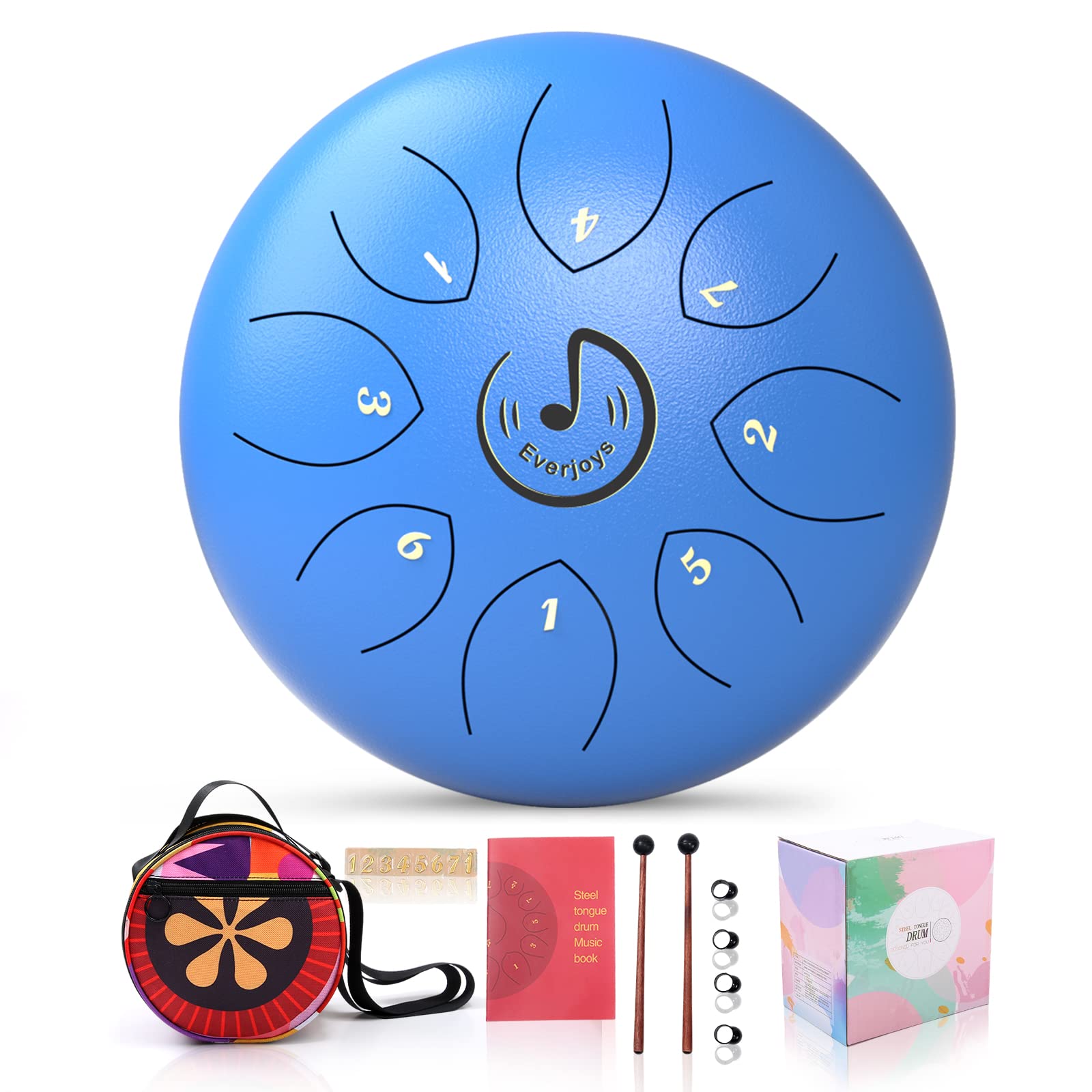 Rain Drum For Outside  Steel Tongue Drum 8 Notes 6 Inches, Handpan Drum Percussion Instrument W/Gig Bag, Music Book, Mallets And