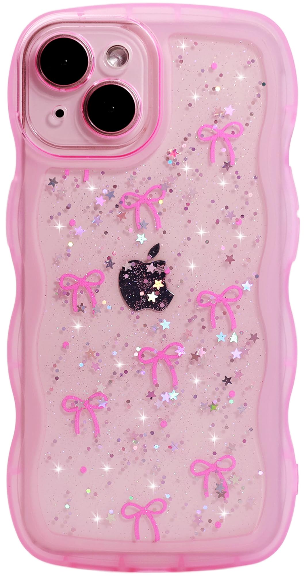 Qokey for iPhone 13 Mini Case 5.4, Glitter Star & Curved Edge Handle Grip Design, Military-Grade Shockproof Clear TPU Cover, Spa