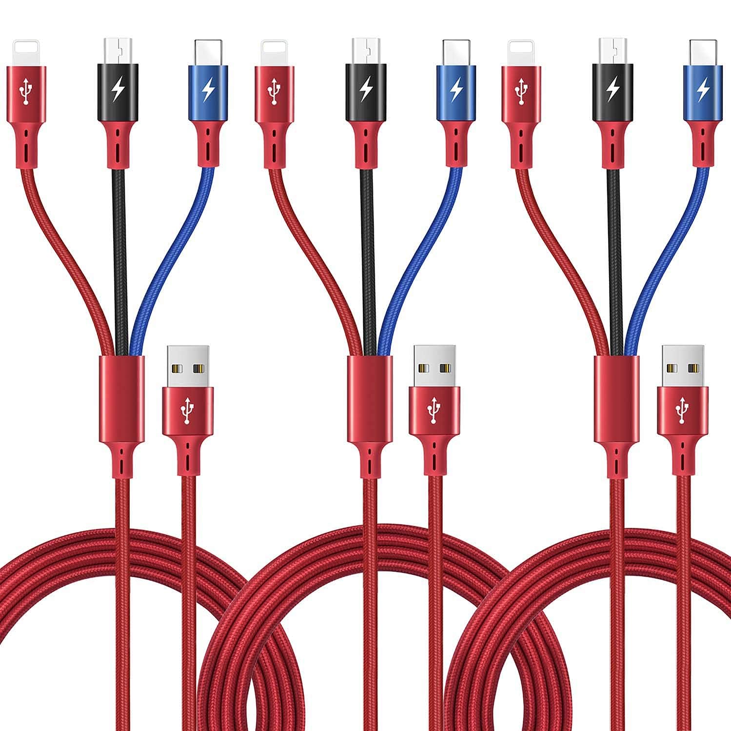 Asicen Multi Charging Cable 3Pack 5Ft Multi Charger Cord Braided Multi Charging Cord 3 In 1 Multi Charger Cable For Ip/Type C/Mi