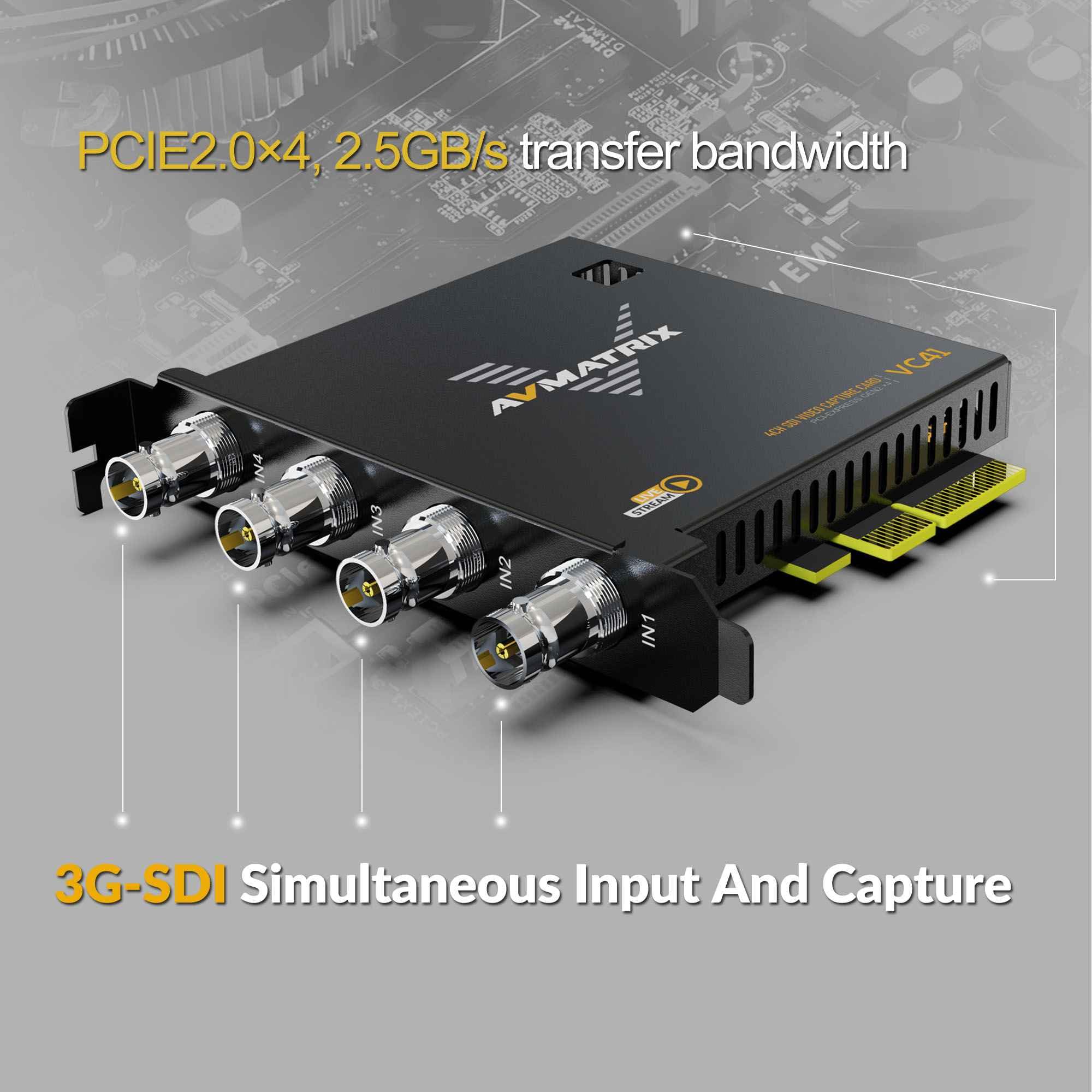 Avmatrix Pcie Capture Card For Pc, 4Ch Sdi With 1080P60 Ultra Low Latency For Multi Channel Live Streaming, Video Conferencing,