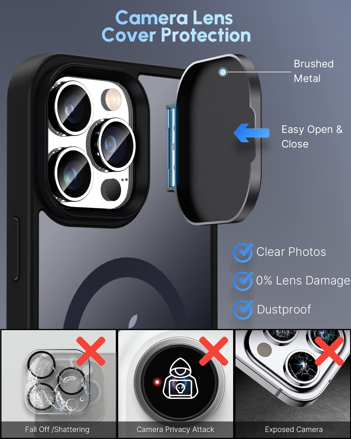 Silverback For Iphone 14 Pro Max Case With Camera Cover, Magsafe Compatible Case With Built In Stand, Magnetic Phone Case Transl
