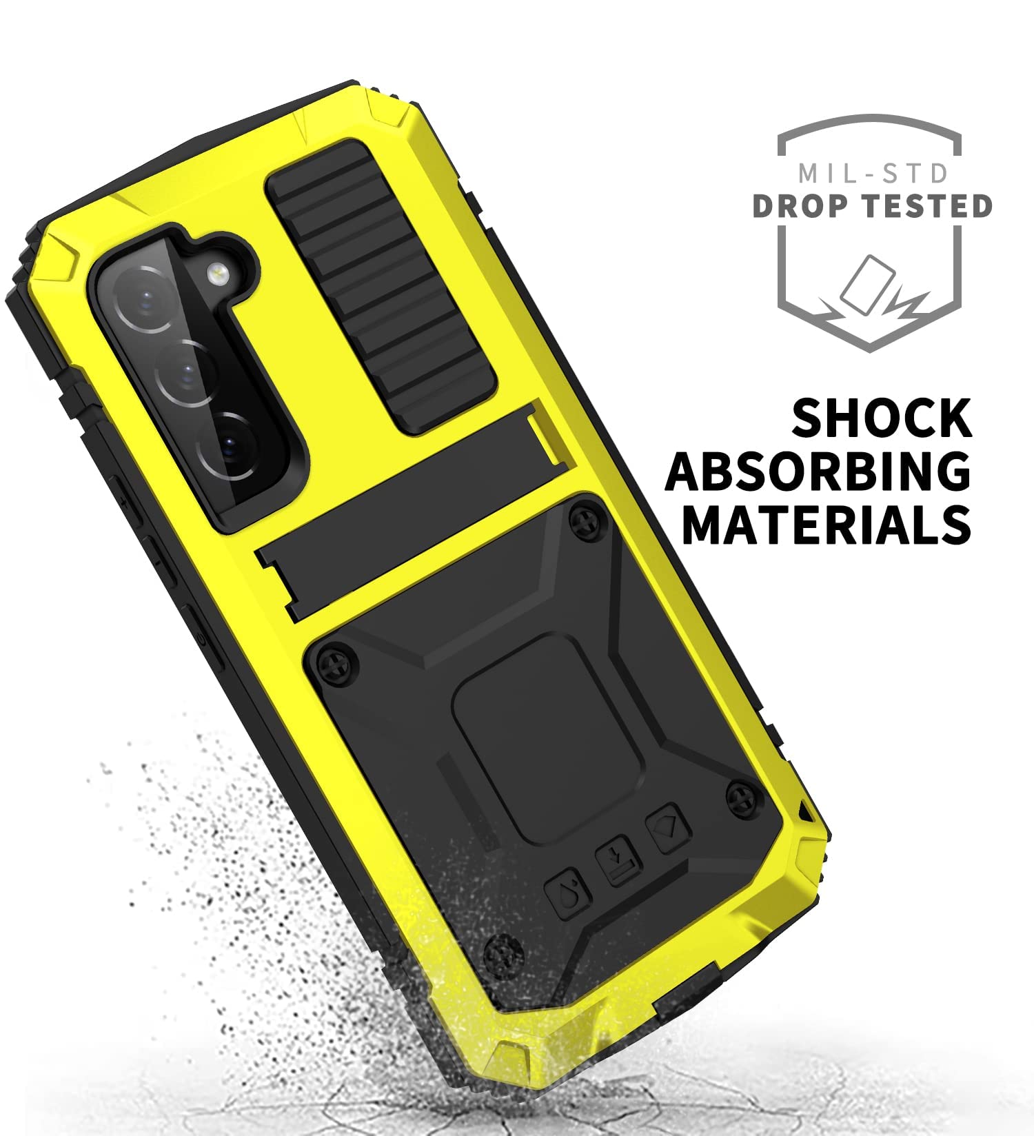Simicoo Samsung S22 Plus Metal Bumper Silicone Case With Stand Hybrid Military Shockproof Heavy Duty Rugged Case Built In Screen