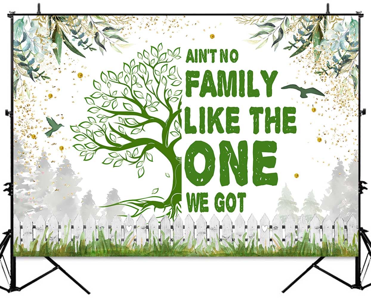 Sensfun 7X5Ft Family Reunion Backdrop Family Tree Together We Are Family Photography Background Green Leaves Glitter Dots Family