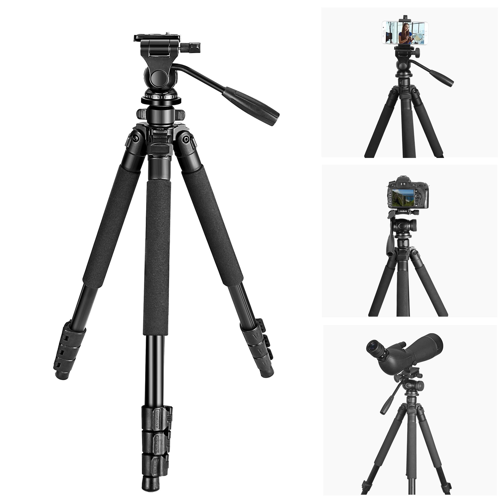Celticbird 64.5 Inch Travel Portable Tripod  Compatible With Slr Cameras, Cell Phones, Binoculars, Spotting Scopes, Monoculars