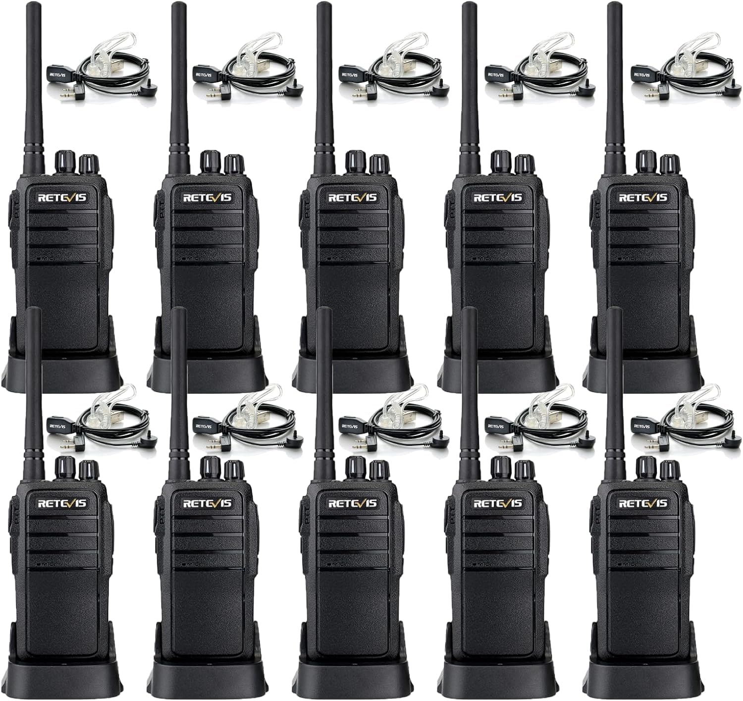 Retevis Rt21 Walkie Talkies For Adults, 2 Way Radios Walkie Talkies Long Range, Portable Frs Two Way Radios With Earpiece, Handfree, For Government Education Churches Dealers(10 Pack)