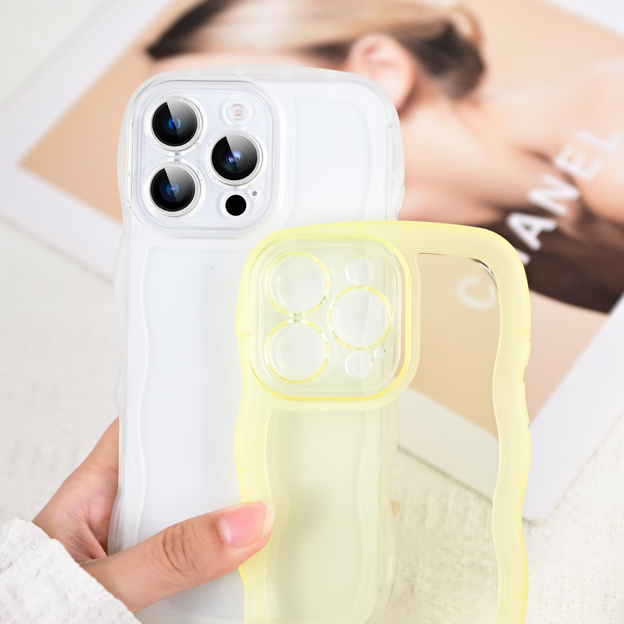 Skylmw Compatible With Iphone 16 Pro Case 6.3'' 2024, Cute Kawaii Curly Wave Frame Shape Soft Silicone Shockproof Protective Pho