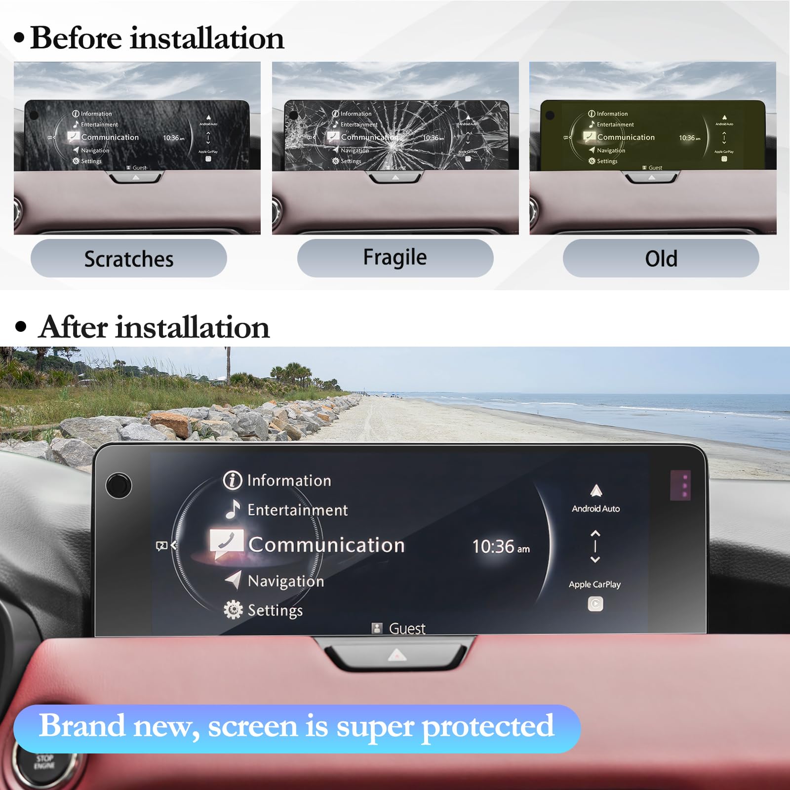 Sktu For 2025 Mazda Cx 70 Screen Protector 12.3 Inch For 2025 Mazda Cx 70(Hybrid) / 2024 2025 Mazda Cx 90(Hybrid) 12.3 Inch Infotainment Screen Mazda Cx70 2025 Accessories High Clarity Anti Scratch Crystal Clear (2Pcs With Hole)