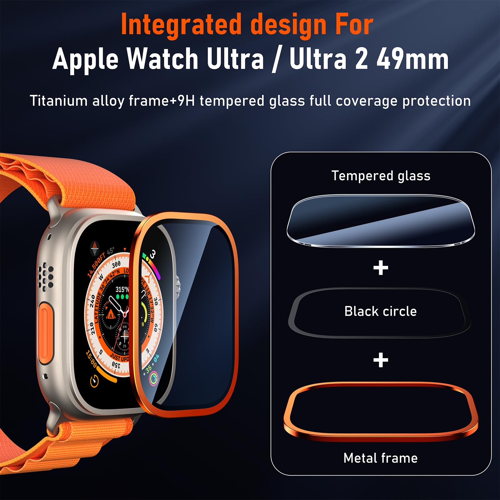 Bazo For Apple Watch Ultra 2 / Ultra Screen Protector 49Mm, [2 Pack] Titanium Alloy Frame With 9H Tempered Glass Anti Scratch Hd