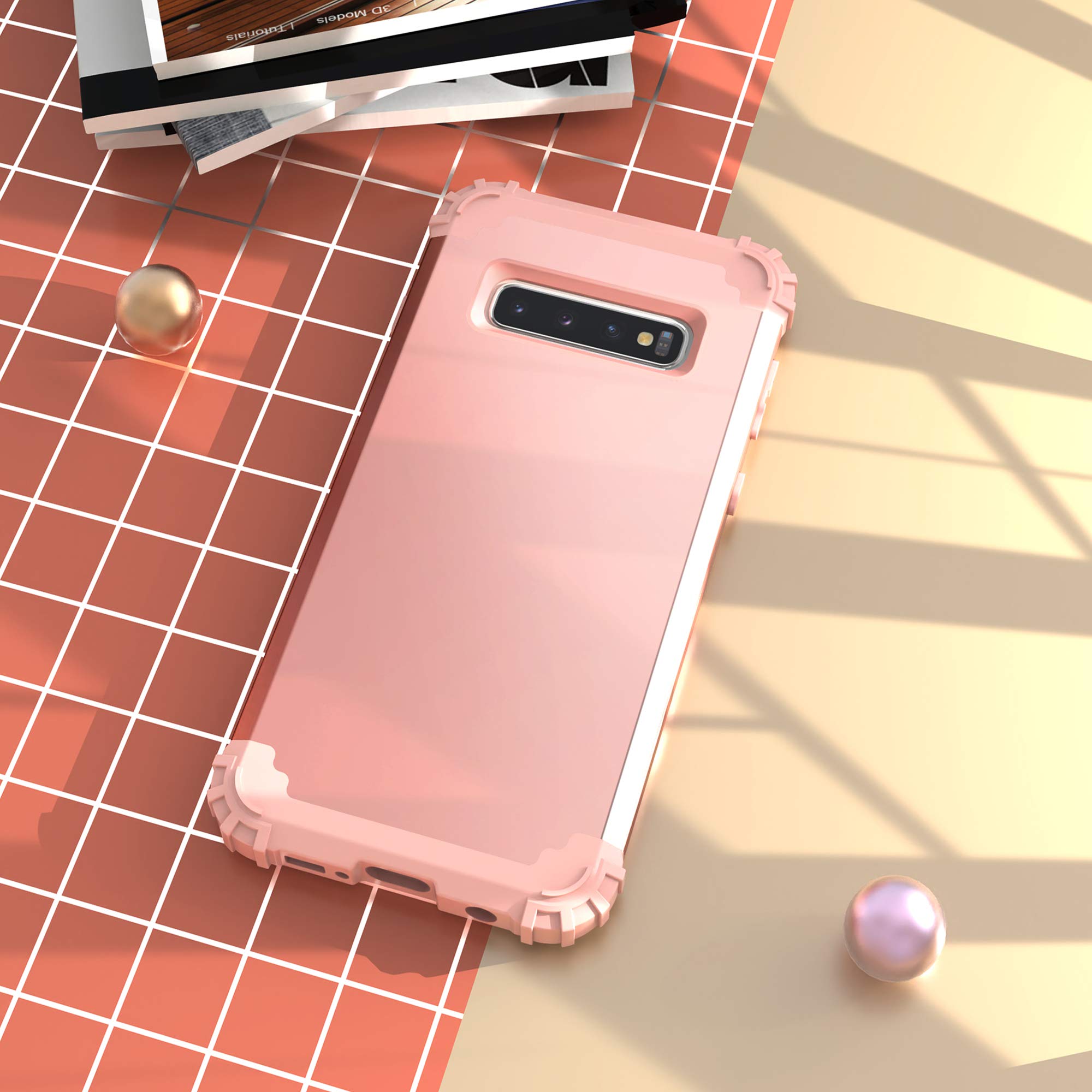 Idweel For Galaxy S10 Case, For Galaxy S10 Case Rose Gold For Women Girls, 3 In 1 Shockproof Slim Hybrid Heavy Duty Protection H