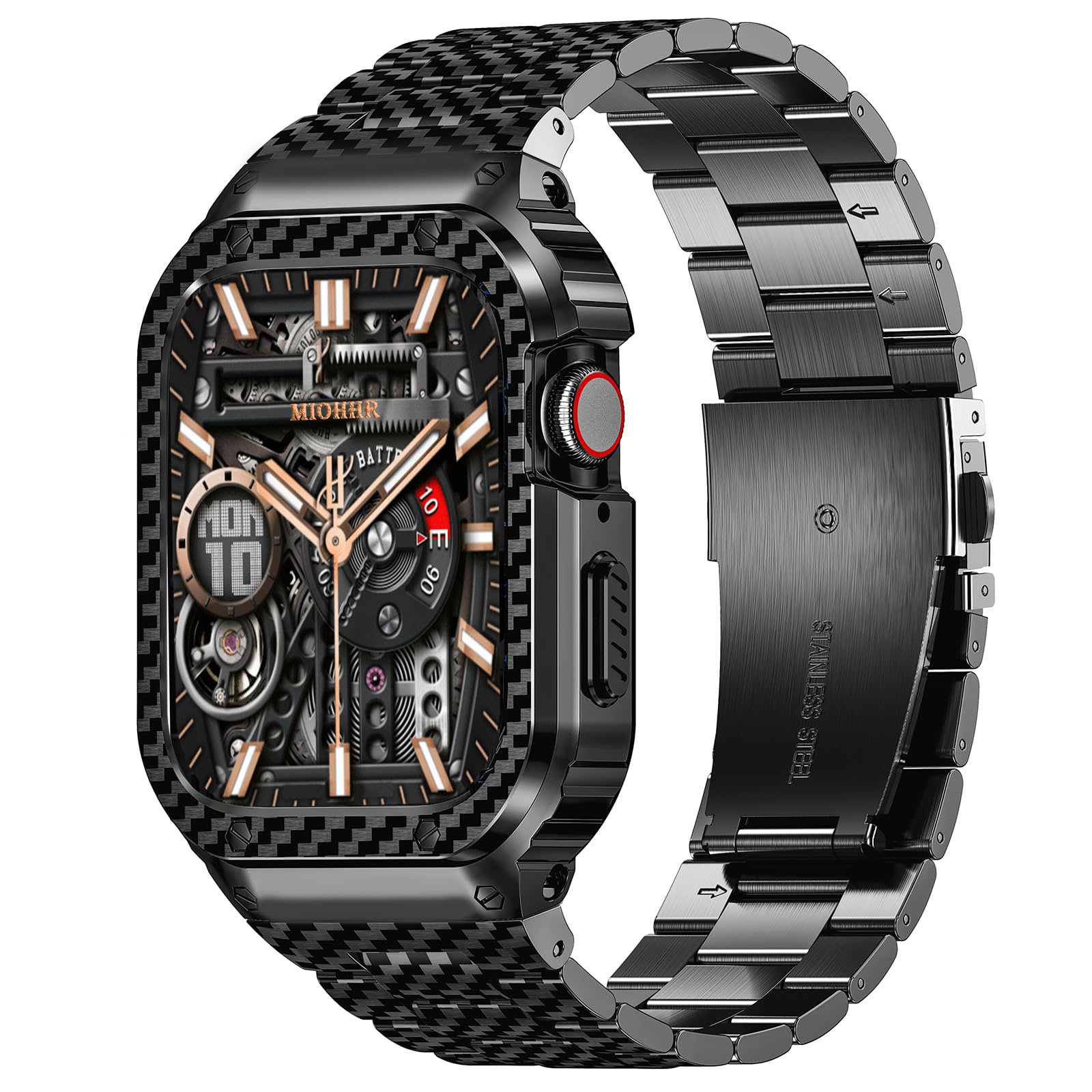 Miohhr Stainless Steel Band And Case Compatible With Apple Watch Band 45Mm, Men Metal Protective Bumper Cover For Iwatch Series 