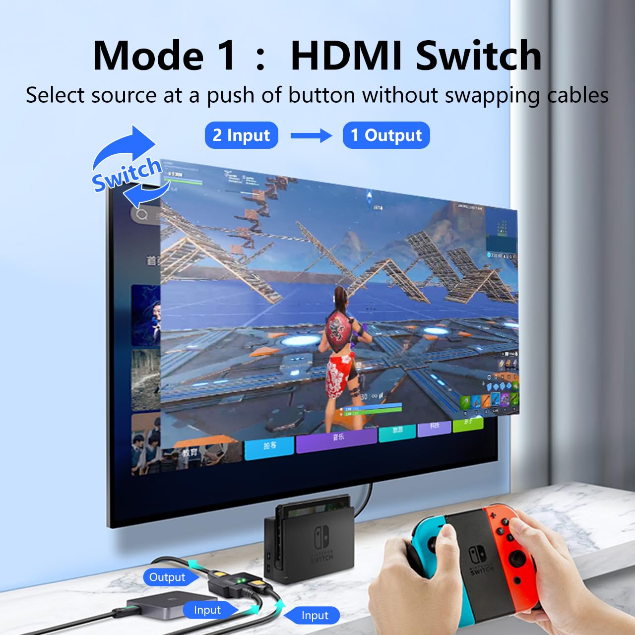 Qingler Hdmi Switch Splitter 4K@60Hz, Aluminum Bidirectional Hdmi Switcher 2 In 1 Out, Hdmi Splitter 1 In 2 Out Supports 3D Hdr