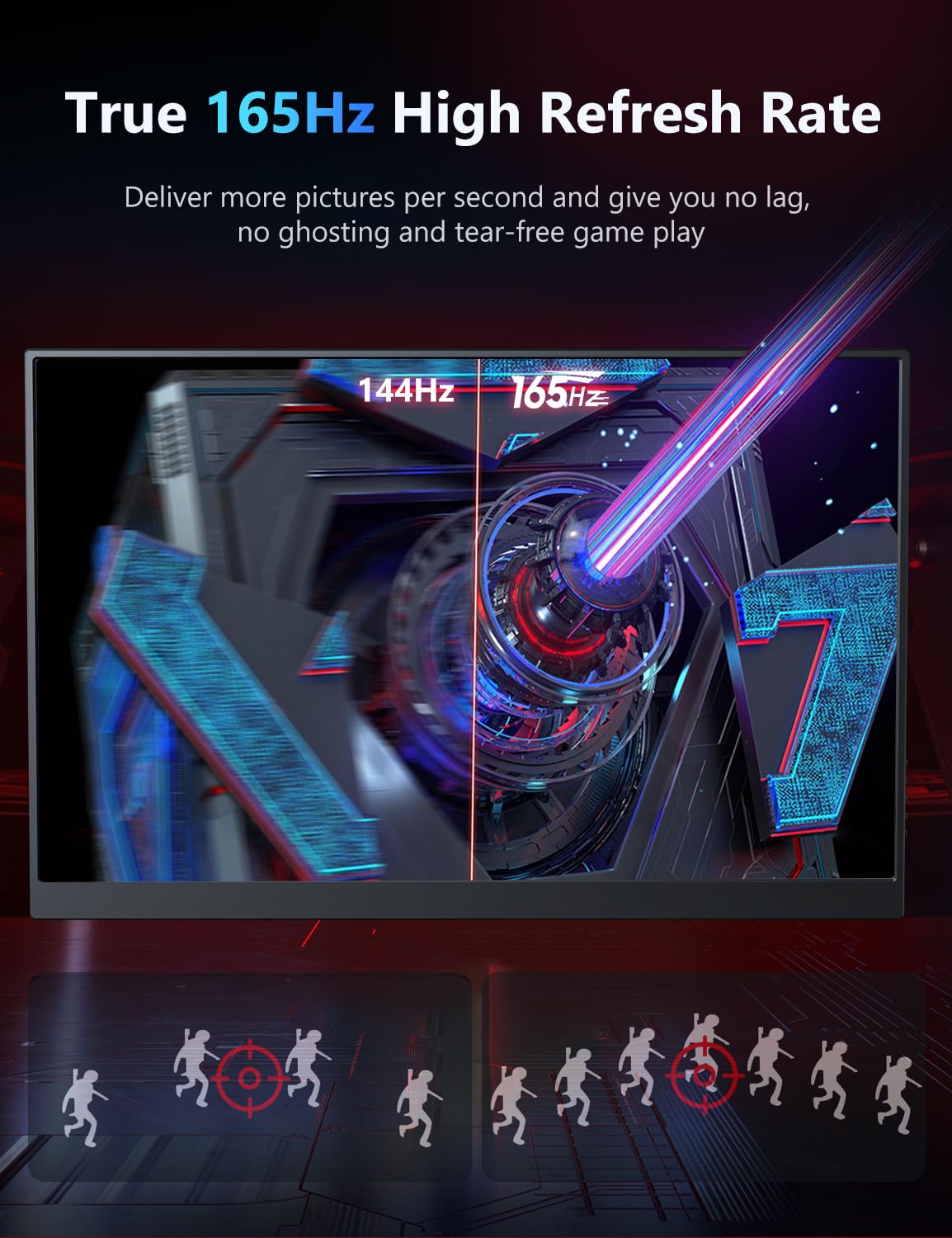 Magicraven 165Hz Portable Gaming Monitor, 16'' 1920X1200 500 Nits Laptop Monitor, Second Computer Display With Speakers, Dual Sc