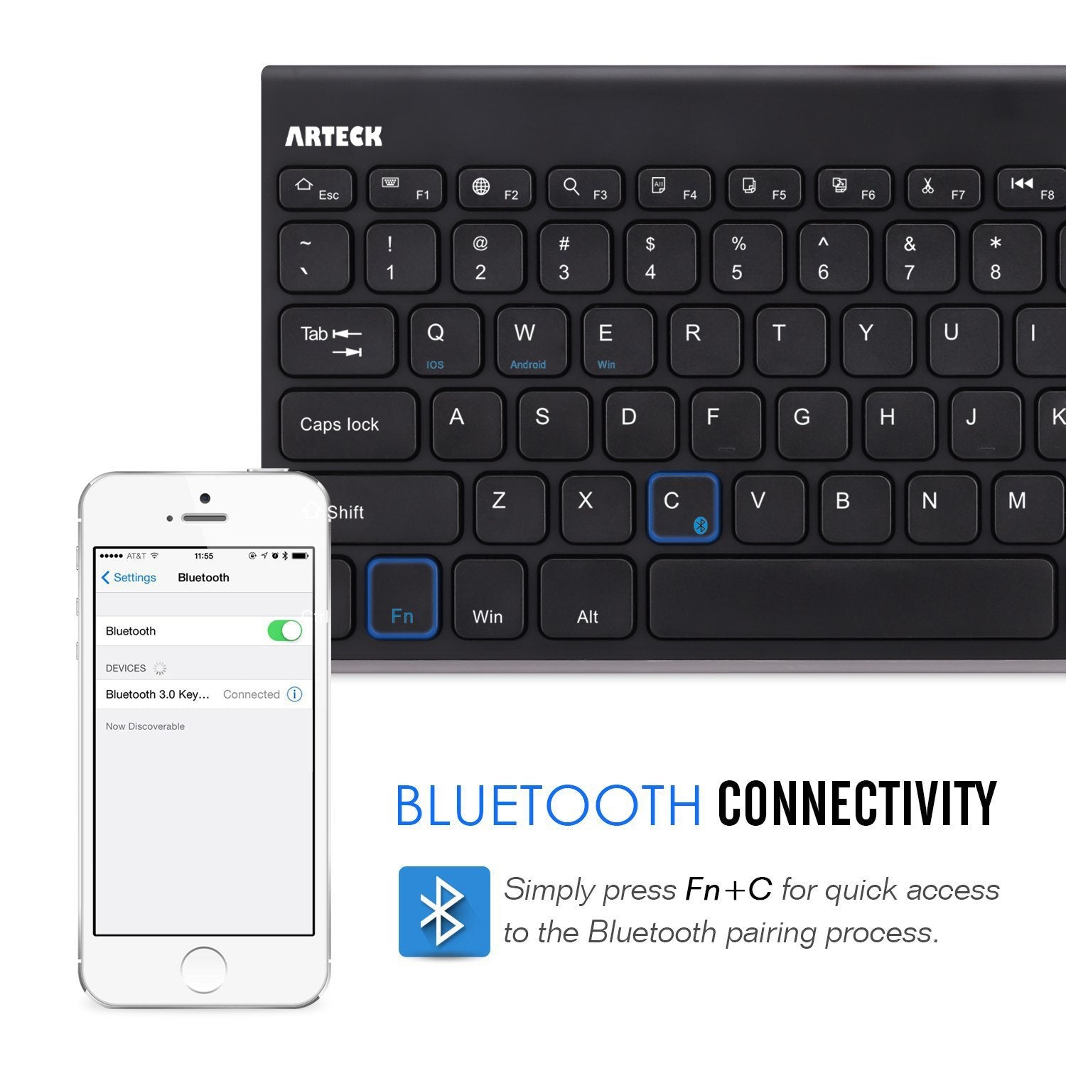 Arteck Bluetooth Keyboard, Stainless Steel Universal Portable Wireless Bluetooth Keyboard For Ios Ipad 10.2-Inch, Air, Pro, Mini
