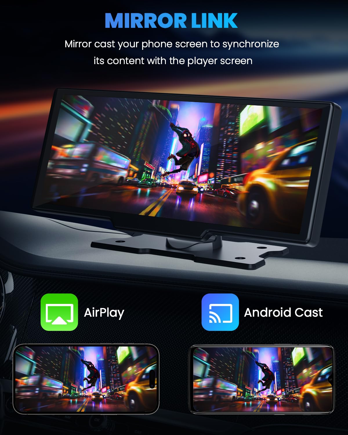 10.26'' Carplay Screen For Car: 4K Dash Cam Portable Car Stereo With Wireless Carplay Android Auto, Touchscreen, 1080P Backup Ca