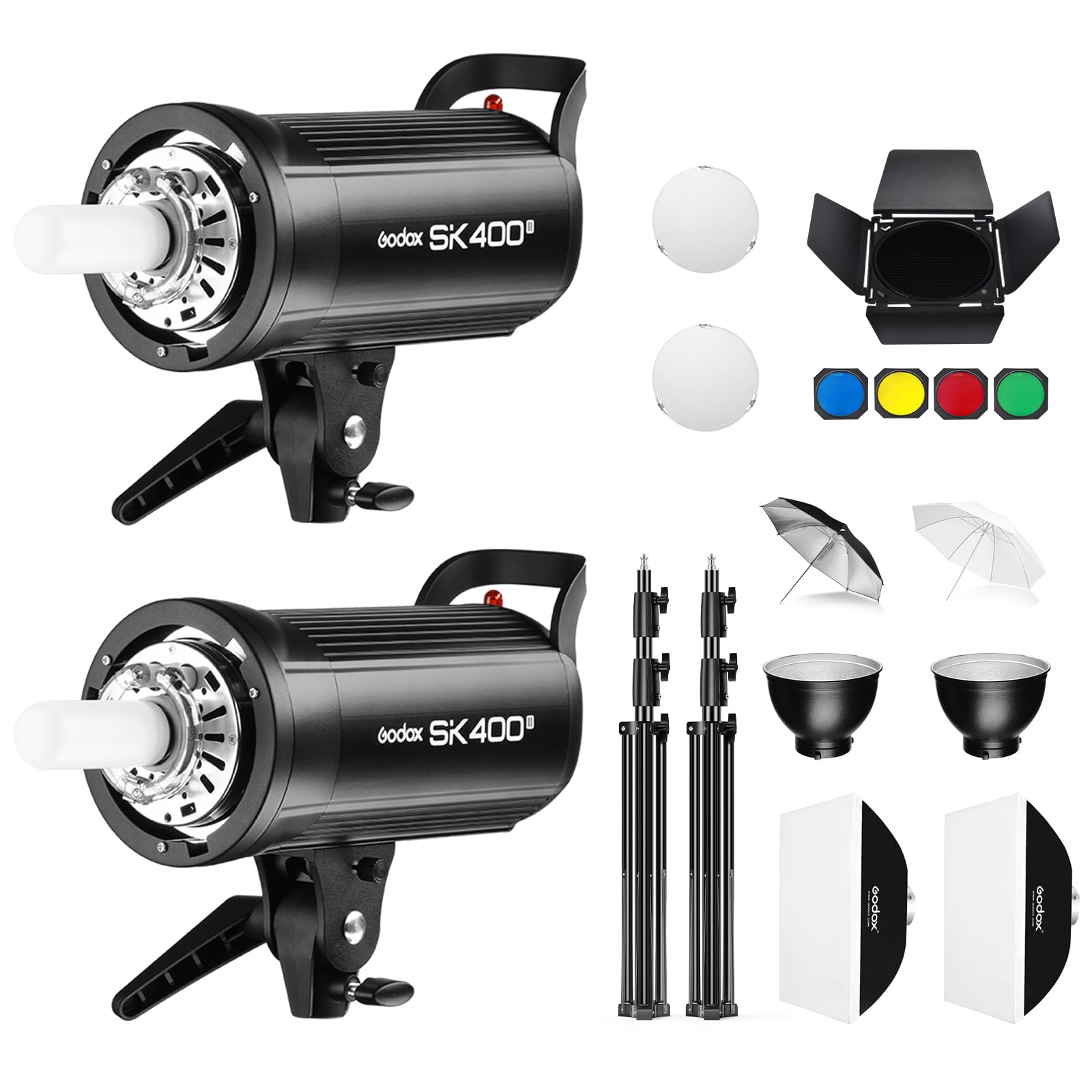 Godox 2* Sk400Ii 800Ws Studio Strobe Flash Lighting Kit:2 Pack Sk400Ii Monolight With Bowens Mount For Photography And Studio Vi