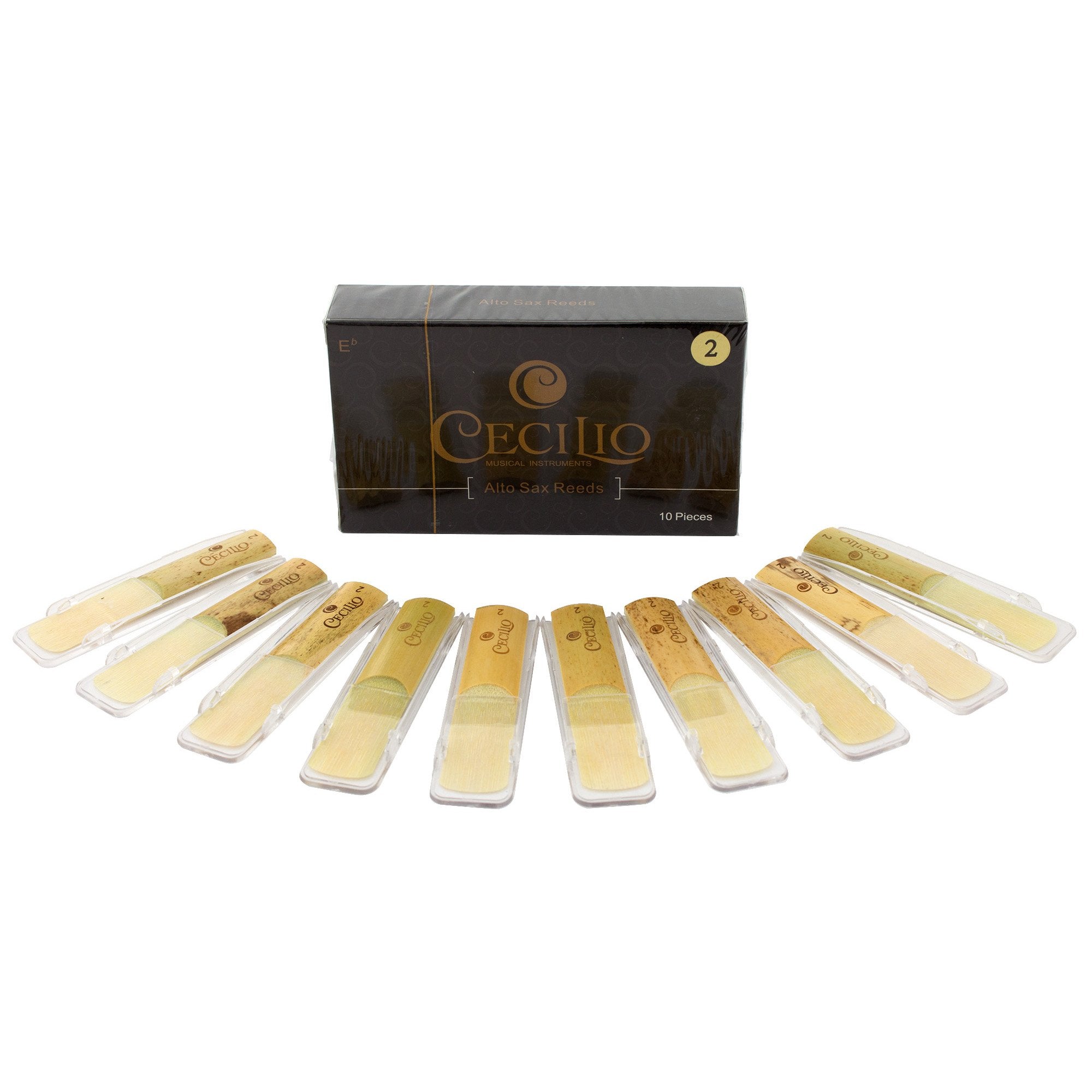 Cecilio Alto Saxophone Reeds, Two 10 Pack (Total Of 20 Reeds) With Individual Plastic Cases | Strength 2.5 | Boxed Alto Saxophon