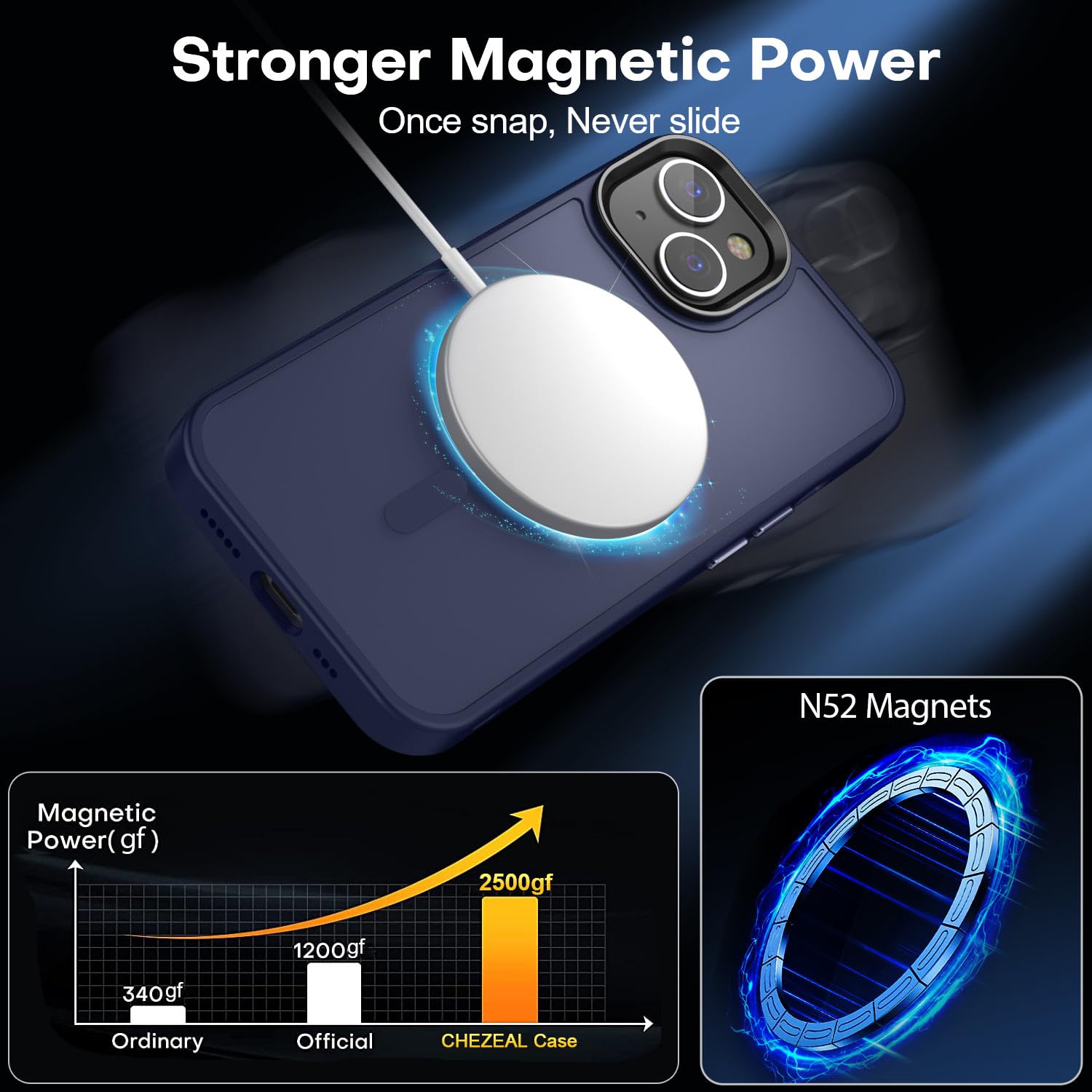 Chezeal Compatible With Iphone 14/13 Case [Compatible With Magsafe & Military Grade Protection] Slim Magnetic Translucent Matte