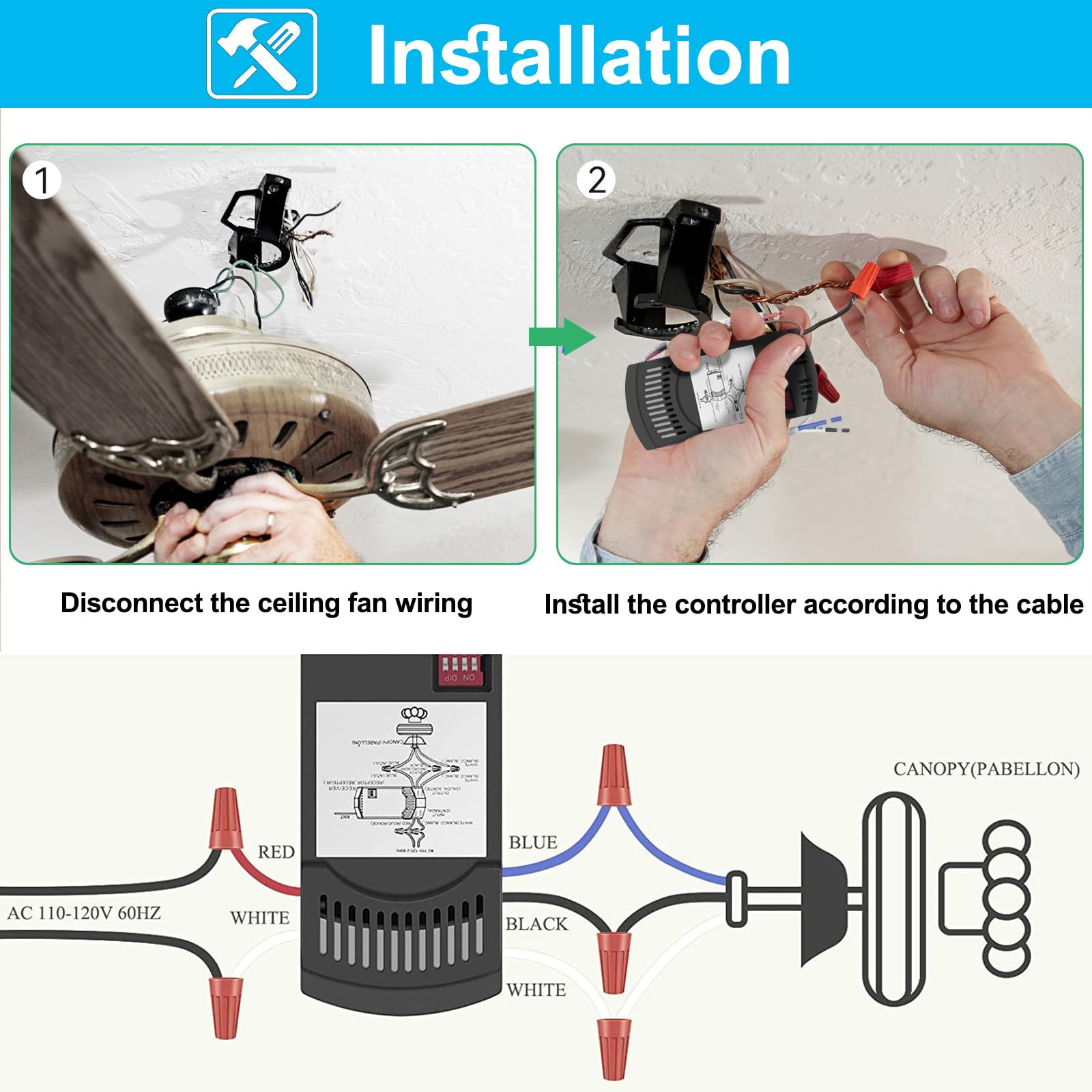 Hampton Bay Ceiling Fan Remote Control Kit, Universal Fan Remote With Light Dimmer, Works 3 Speed Ac Ceiling Fans