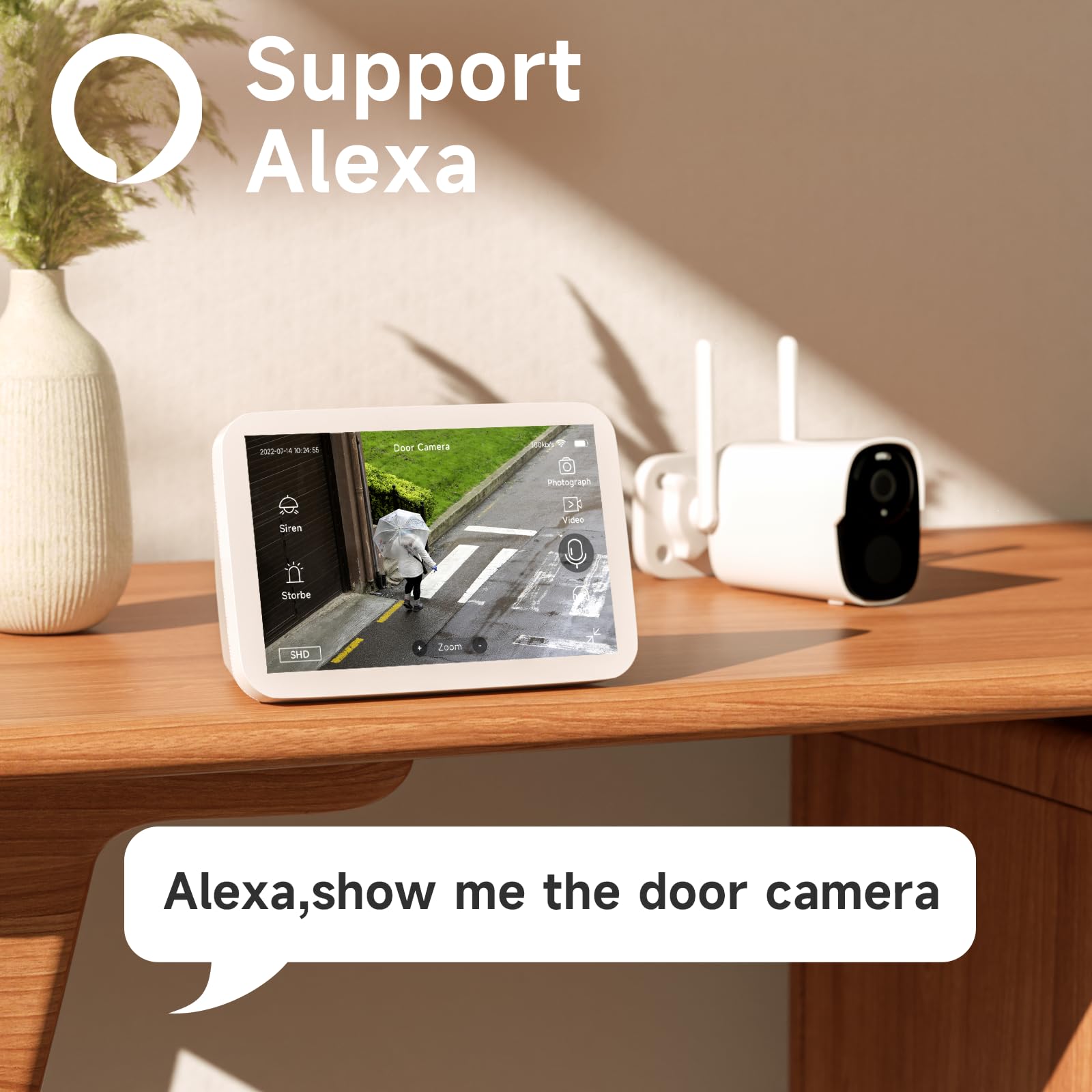 Rraycom Solar Camera Security Outdoor, Solar Powered Wifi System Surveillance Camera With 2K Color Night Vision, 2 Way Talk, Spotlight & Siren, Compatible With Alexa