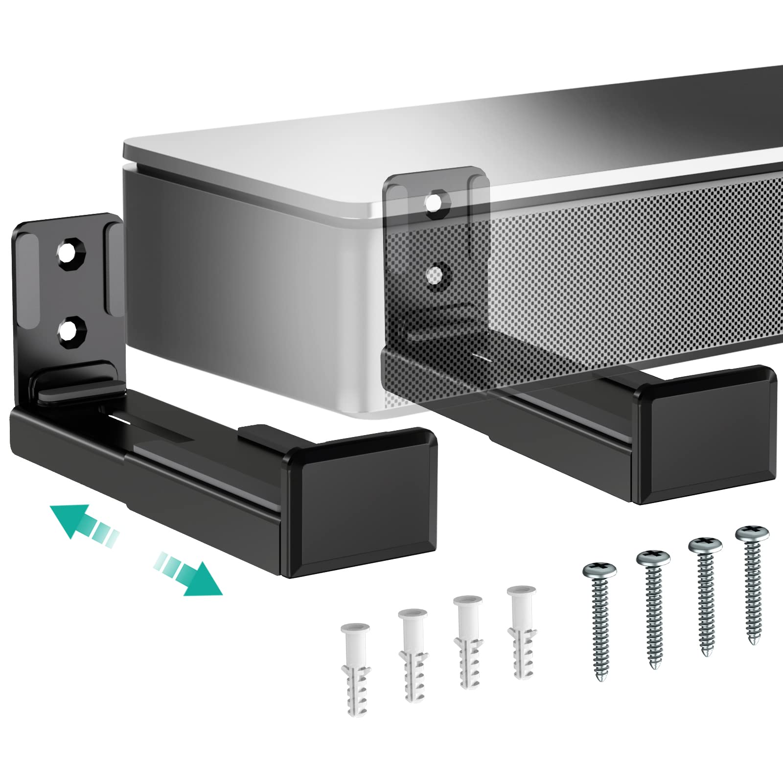 Wali Universal Soundbar Wall Mount, Center Channel Speaker Wall Mount Dual Bracket Hold Up To 33 Lbs, Arms Extend Adjustment Fro