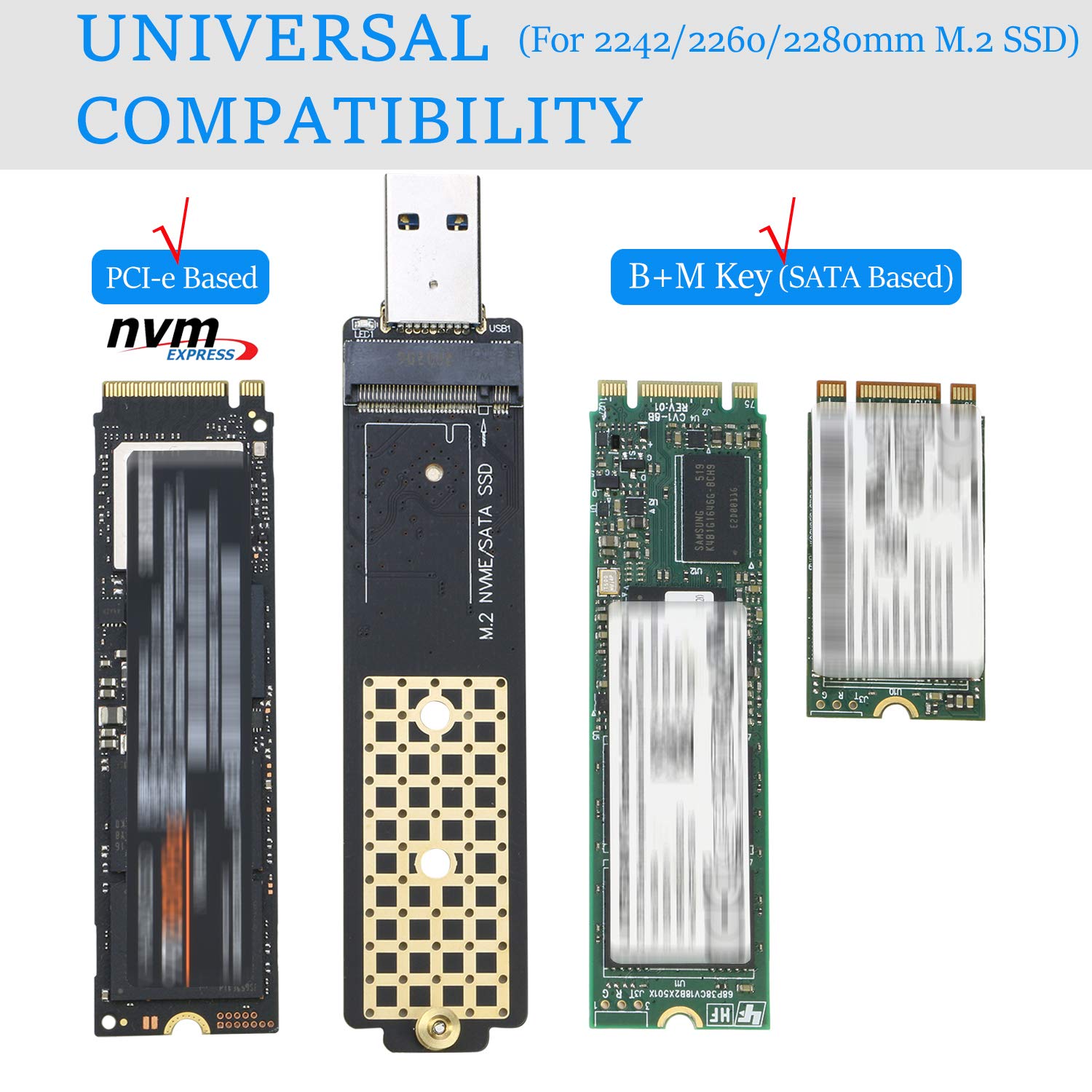 Riitop M.2 To Usb Adapter, Nvme To Usb 3.1 Reader Card Compatible With Both Nvme (Pci-E) M Key Ssd & (B+M Key Sata Based) Ngff S