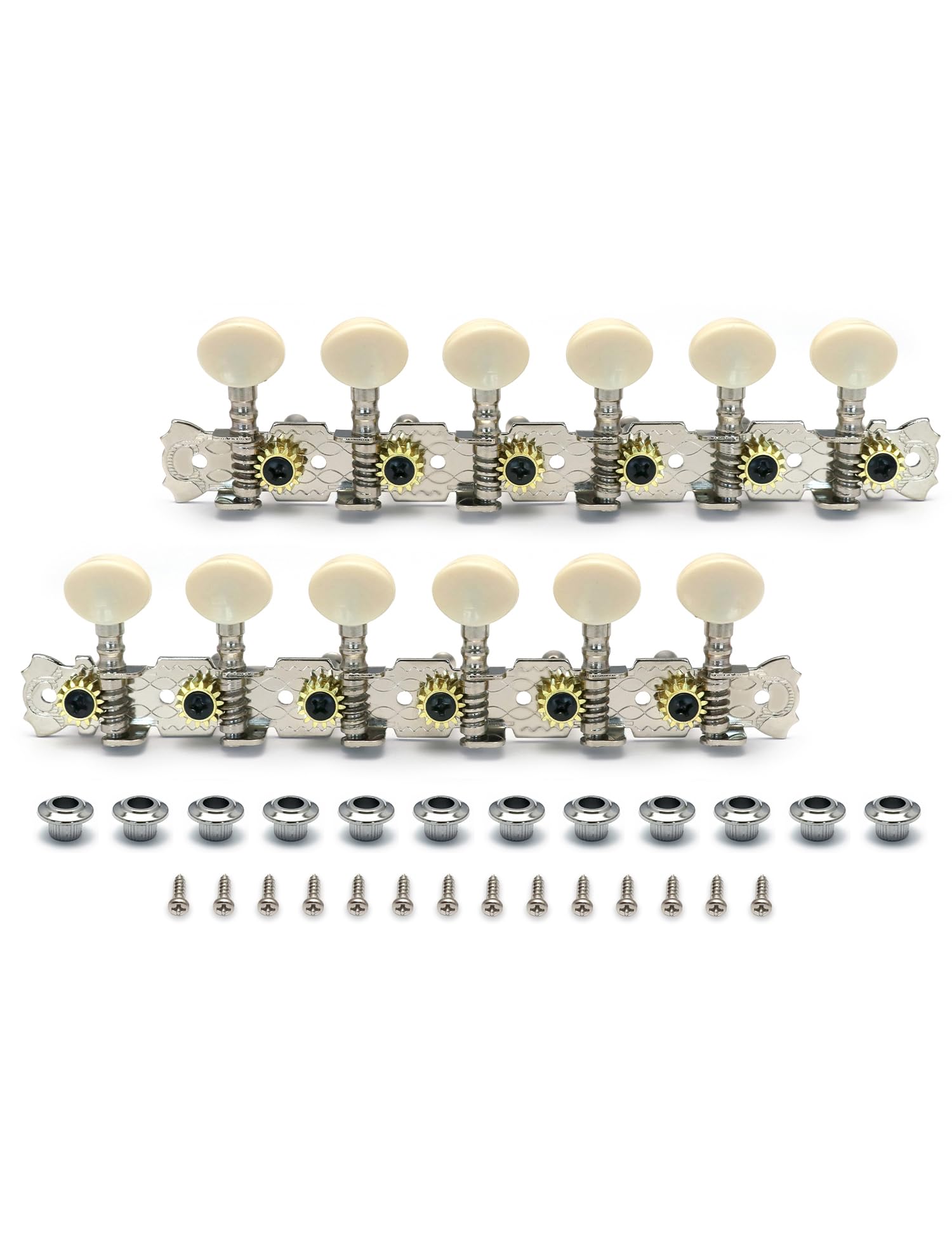 Metallor 12 Strings Acoustic Guitar Tuning Pegs Chrome Plated Machine Heads Single Hole 6L 6R.