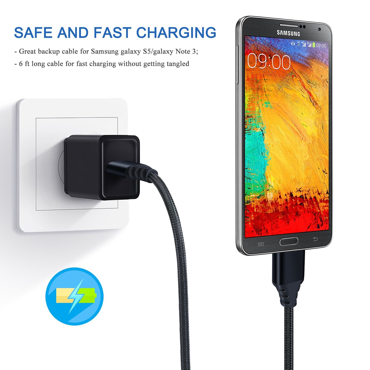 Besgoods Usb 3.0 Micro Cable, 3 Pack 6Ft Super Speed Usb 3.0 Cable A Male To Micro B Charger Cable Compatible For Samsung Galaxy S5, Note 3, External Hard Drive And More   Black