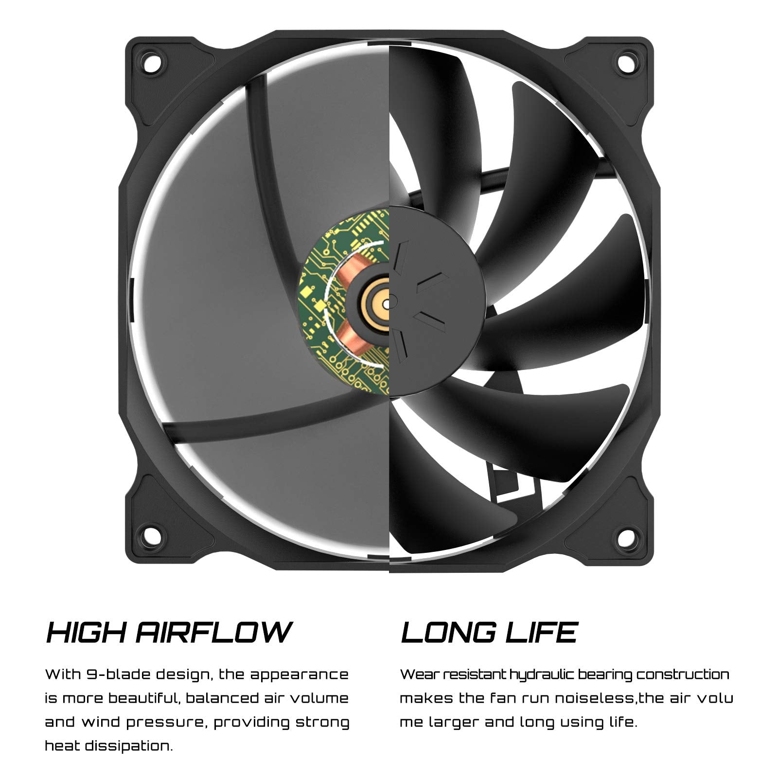 Uphere 3 Pack Long Life Computer Case Fan 120Mm Cooling Case Fan For Computer Cases Cooling,12Bk3 3