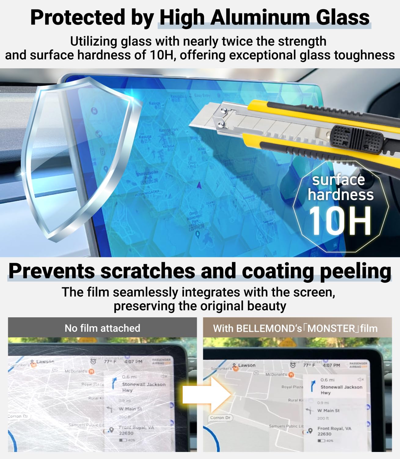 Bellemond Anti Glare Matte Screen Protector For 2024 Tesla Model 3  ?Ez Guide?Alignment Kit For Flawless Installation   15.4'' C