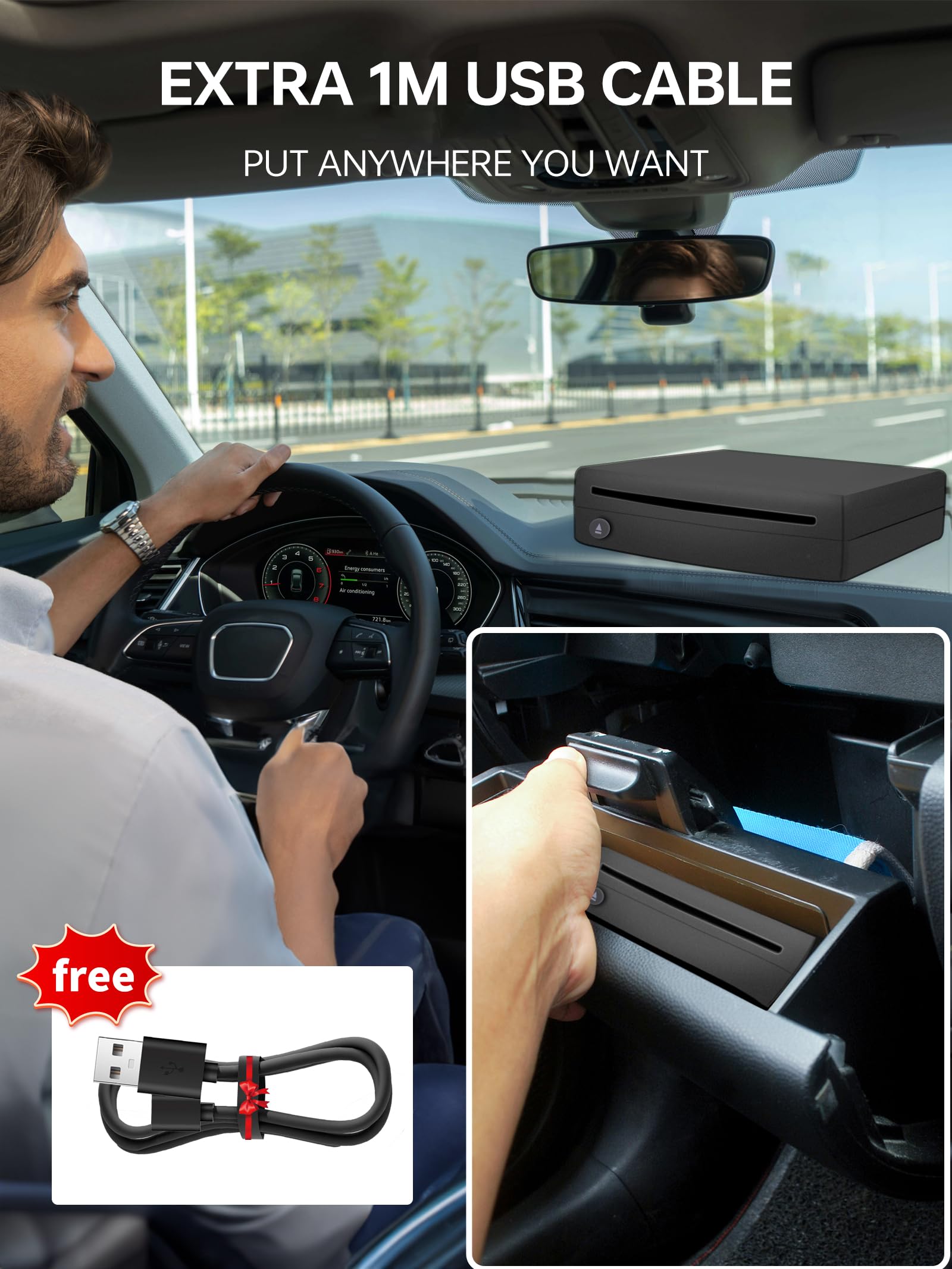 External Usb Cd Player For Car, Homlab Portable Plugs In Cd Player With Extra Usb Cable, For Car Without Cd Player, Laptop, Tv,