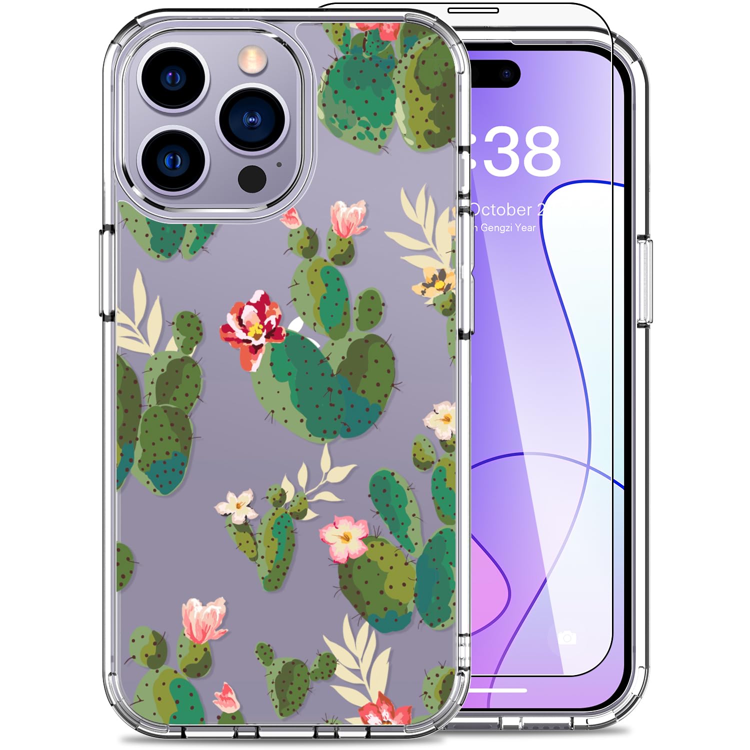 Luhouri For Iphone 15 Pro Case With Screen Protector   Crystal Clear Cover   Fashionable Pattern Design   Wireless Charging   Sl