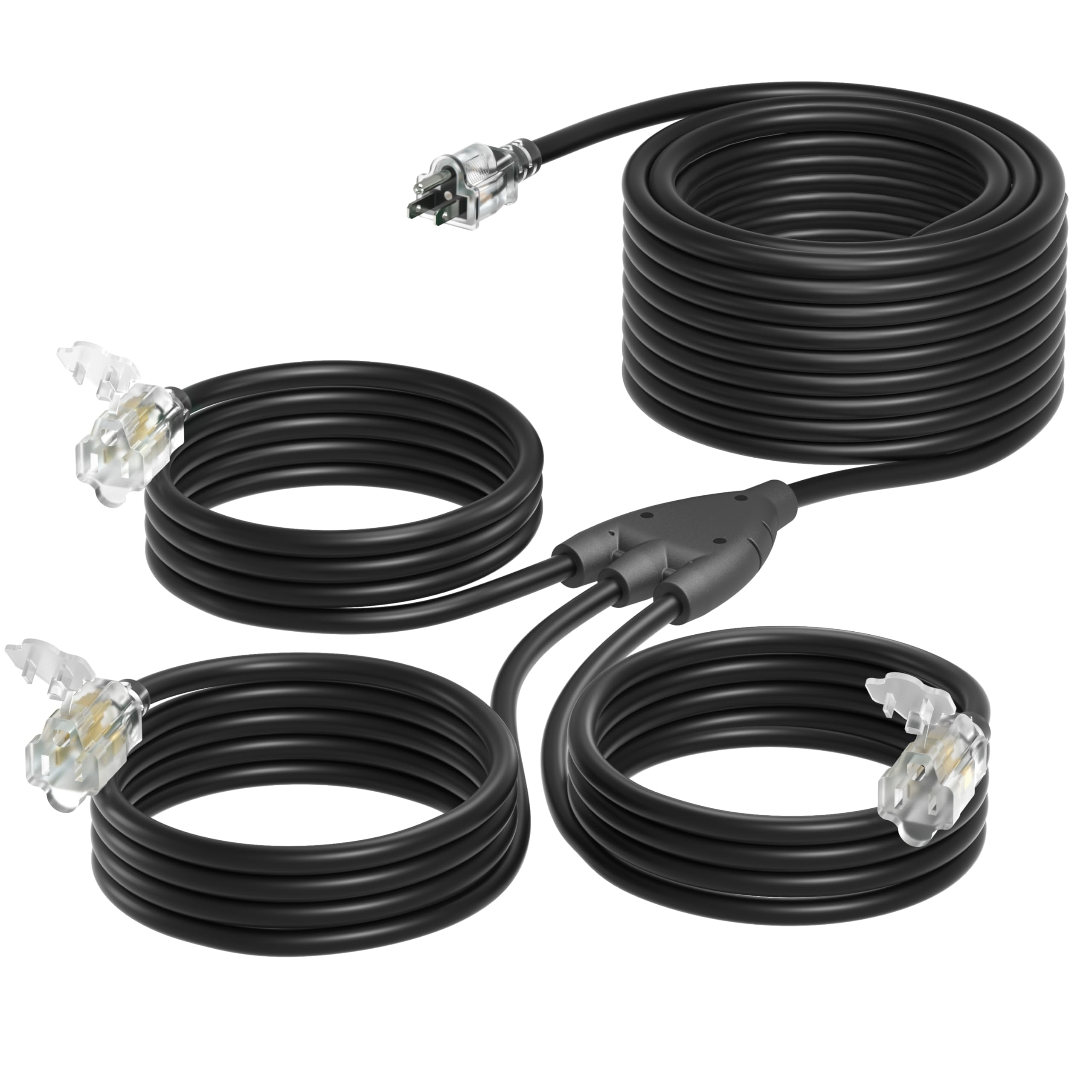 Addlon 42Ft Outdoor Extension Cord With Multiple Outlets, 1 To 3 Splitter Total 42Ft(Max Length 30Ft From End To End), 16/3 Sjtw