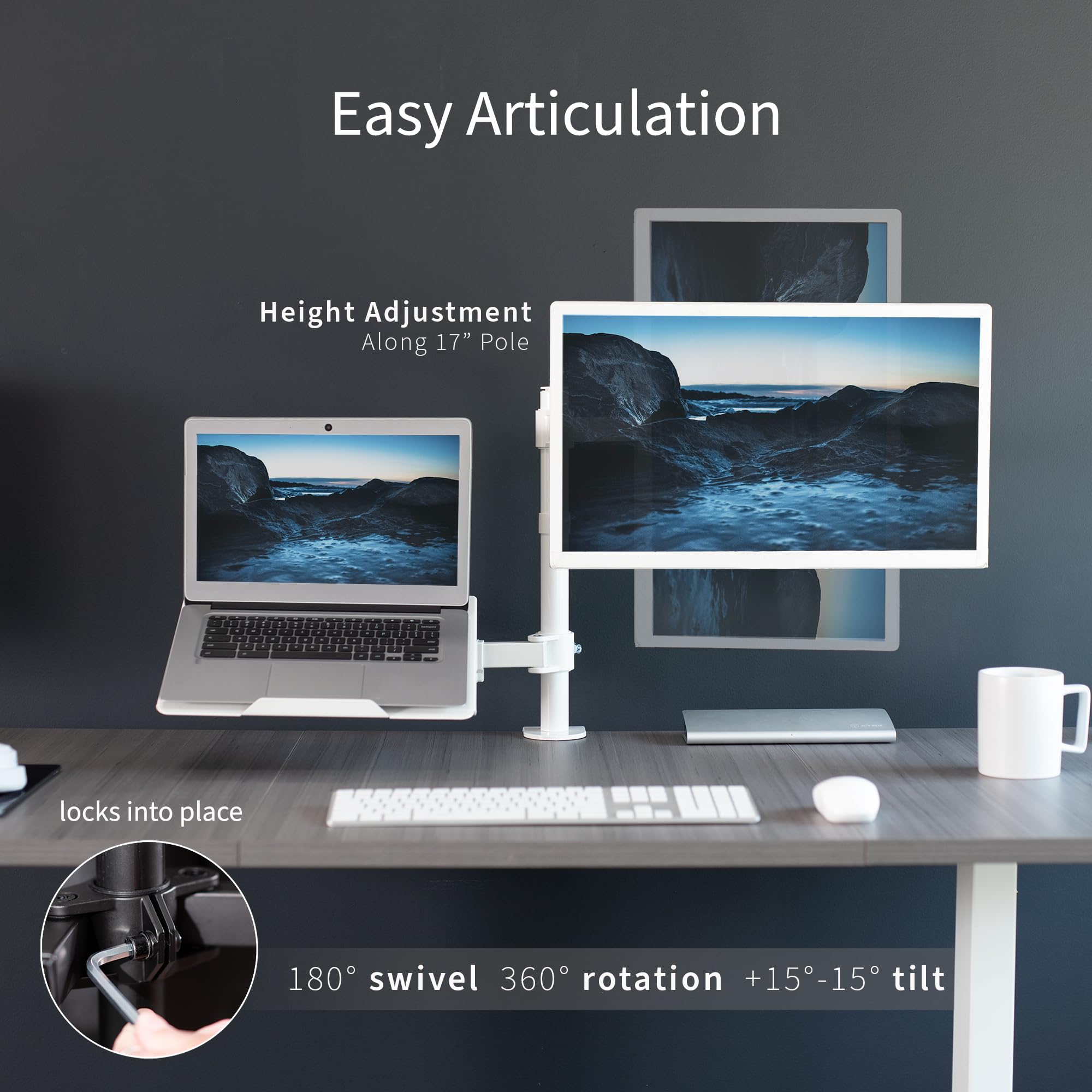 VIVO Fully Adjustable 13 to 32 inch Single Computer Monitor and Laptop Desk Mount Combo, Stand with Grommet Option, Fits up to 17 inch Laptops, White STAND V002CW