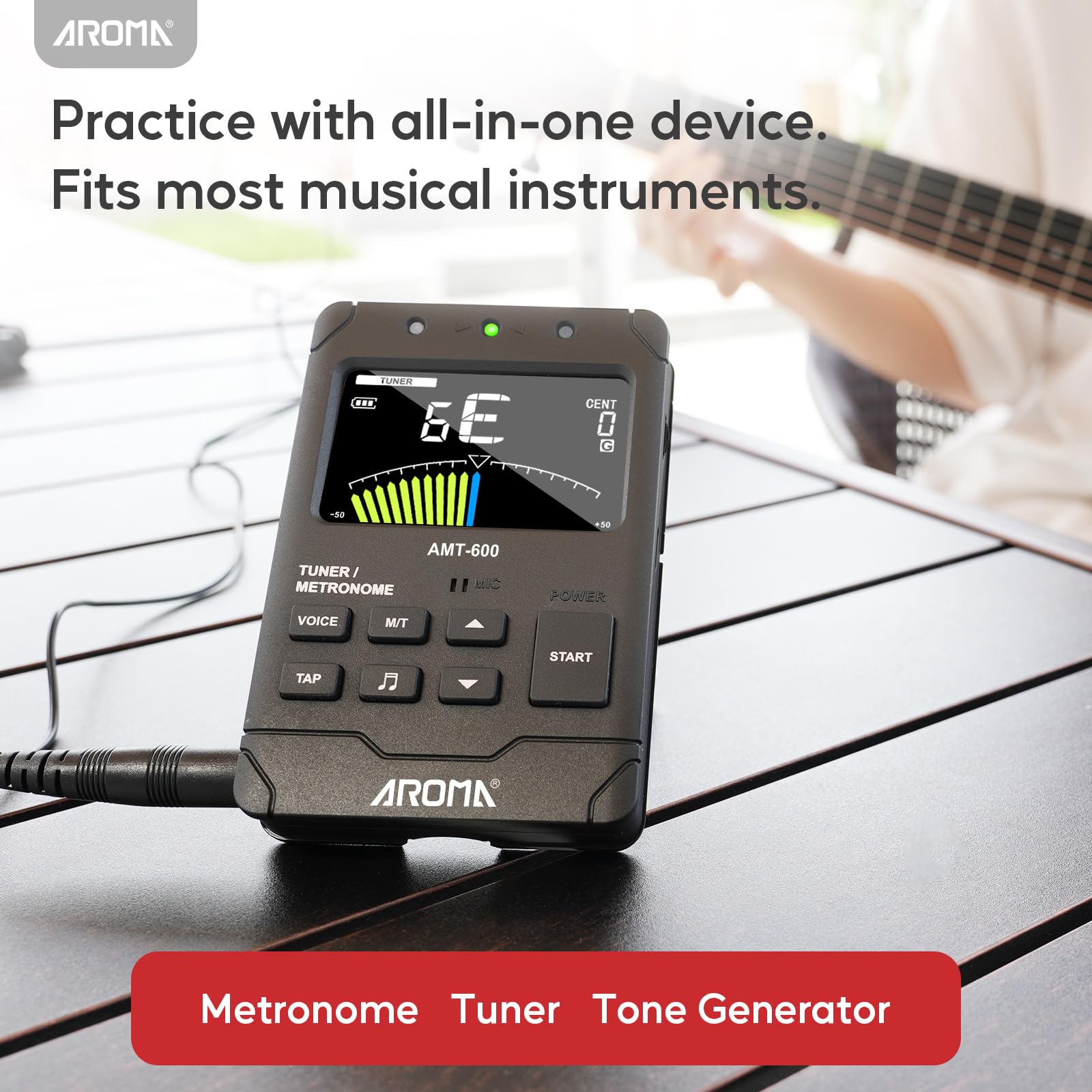 Aroma 3 In 1 Digital Metronome Tuner Rechargeable Suit For All Instruments -With Guitar, Bass, Violin, Ukulele And Chromatic Tun
